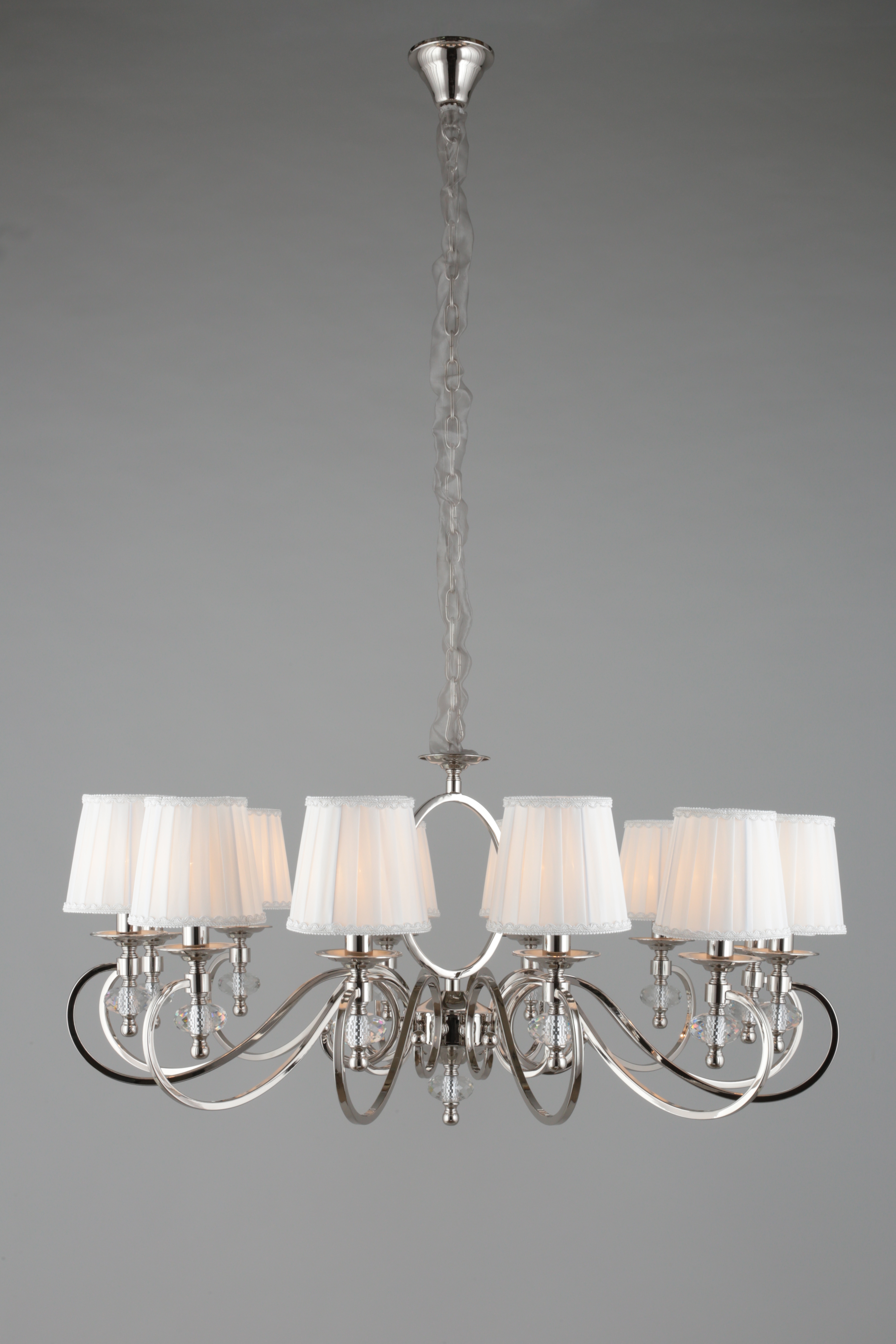 Изображение товара Подвесная люстра Aployt Reni APL.717.03.12 с хрусталем и 12 тканевыми абажурами