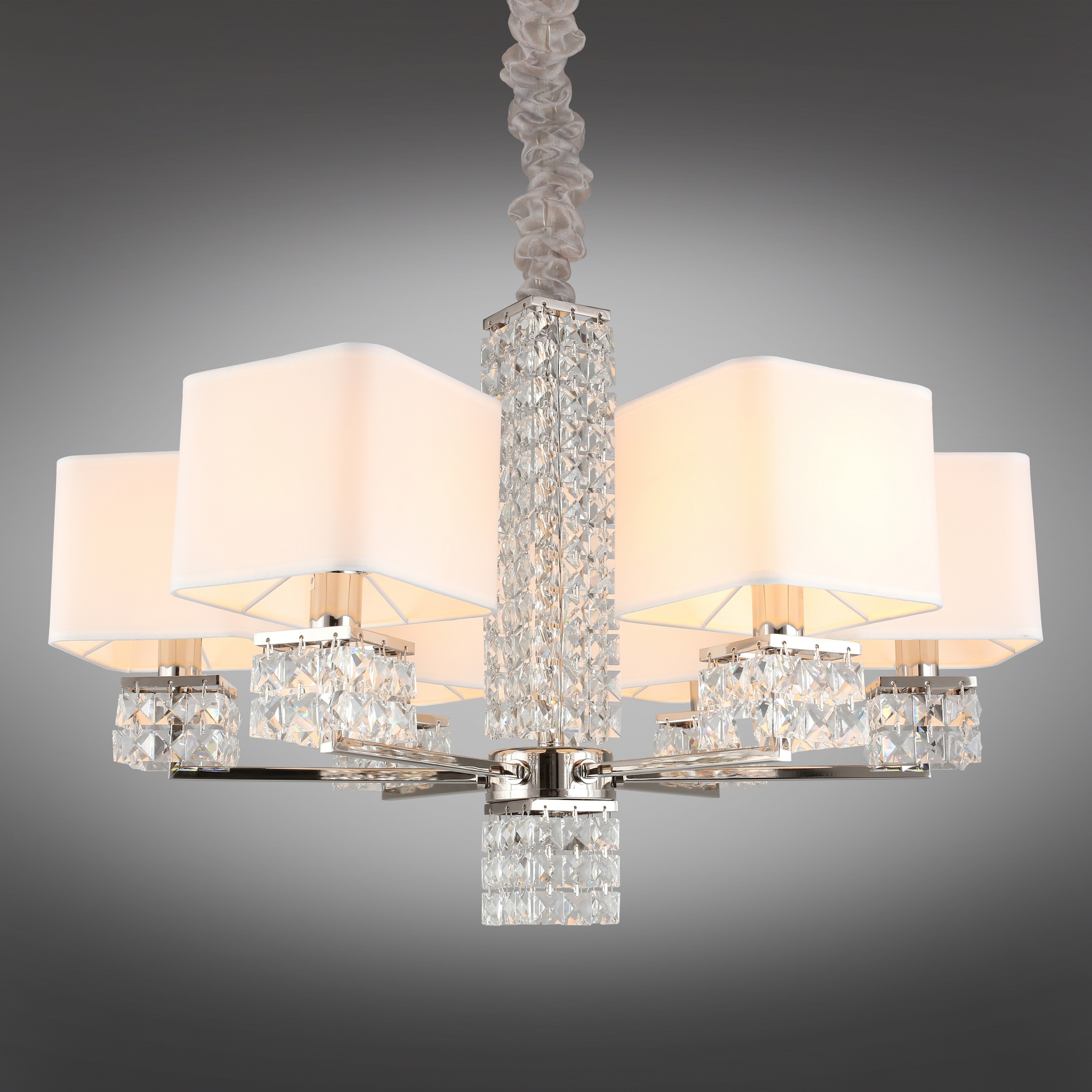 Изображение товара Подвесная люстра Aployt Ireni куб 6 ламп ткань хрусталь белый классика