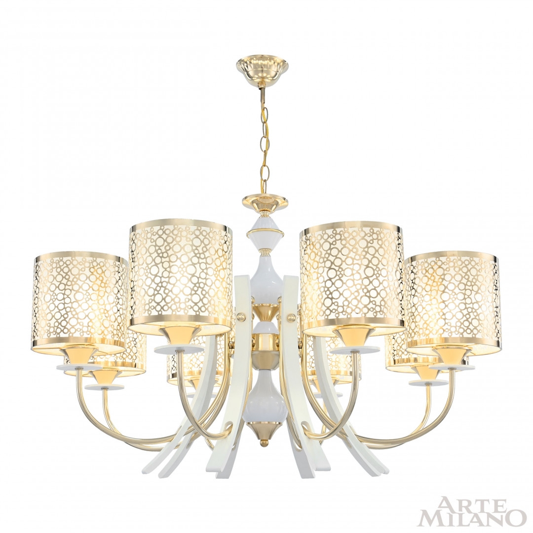 Изображение товара Подвесная люстра Arte Milano Florentia-6067 8 абажуров классика золото и белый