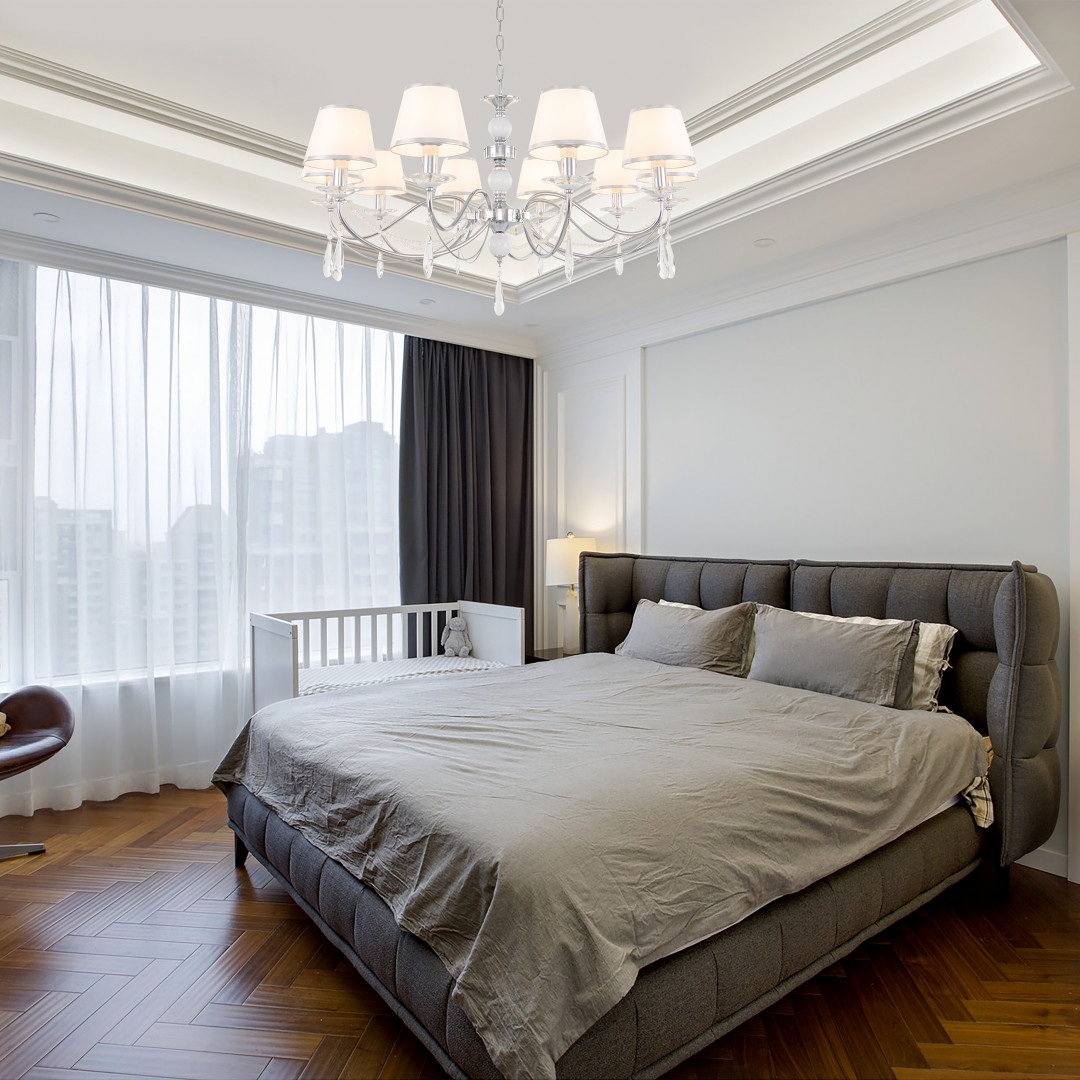 Изображение товара Подвесная люстра Arte Milano AM342109 342109/10 CR+LWT с хрусталем и тканевыми абажурами