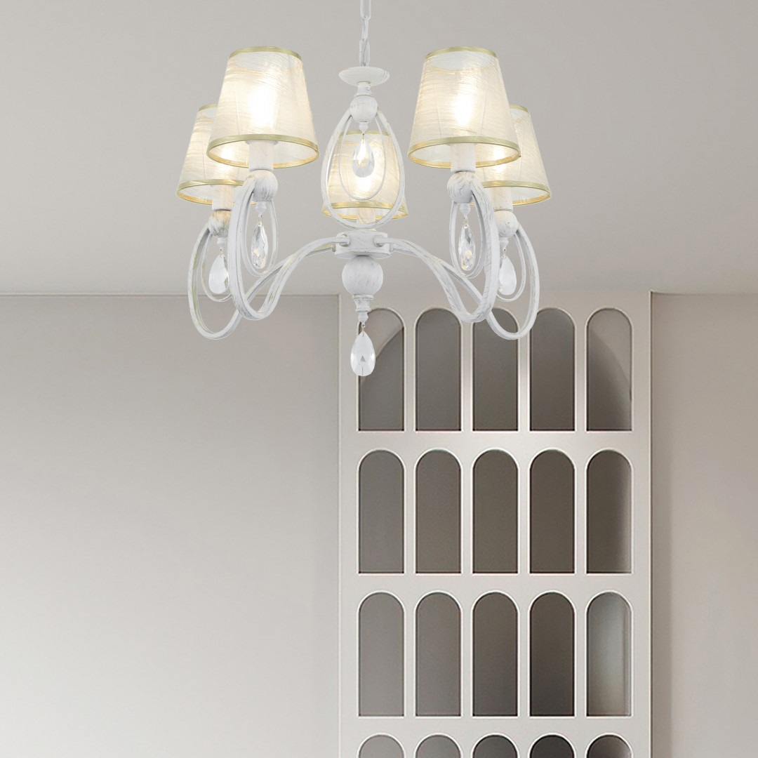 Изображение товара Подвесная люстра Arte Milano AM347203 347203/5 WT+G классика с хрусталем и тканевыми абажурами