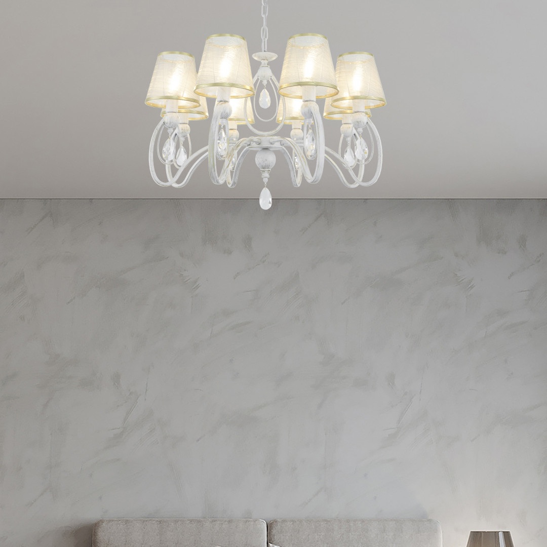 Изображение товара Подвесная люстра Arte Milano AM347203 347203/8 WT+G с хрусталем и тканевыми абажурами