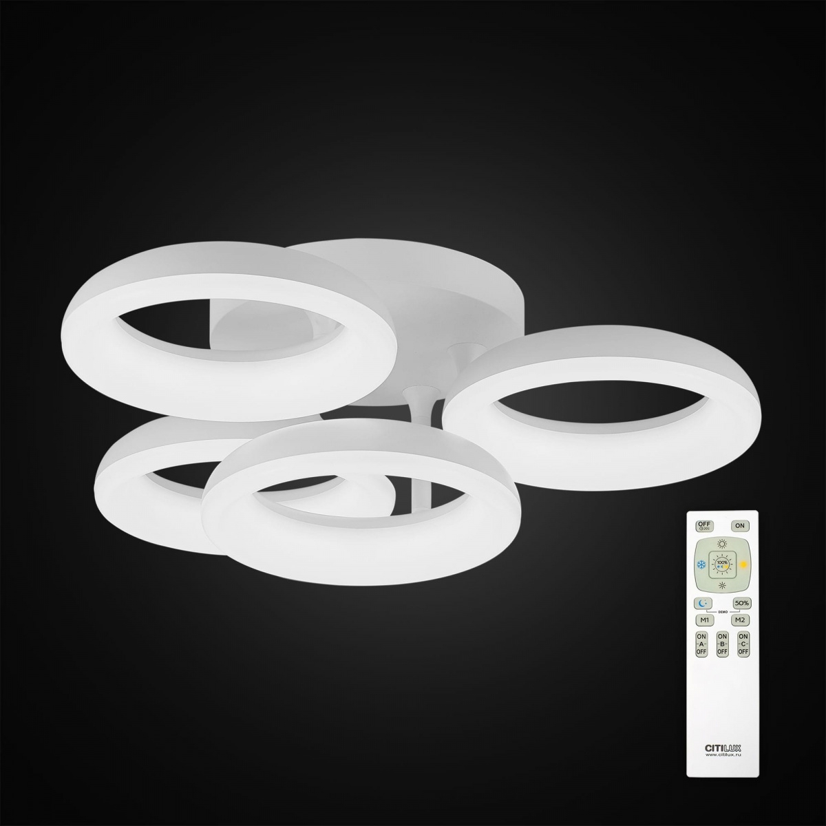 Изображение товара Потолочная RGB люстра для гостиной с пультом управления светодиодная с управлением смарфоном и пультом регулировка яркости цветовой температуры Citilux Паркер Смарт CL225A140E (Умный дом, Алиса)