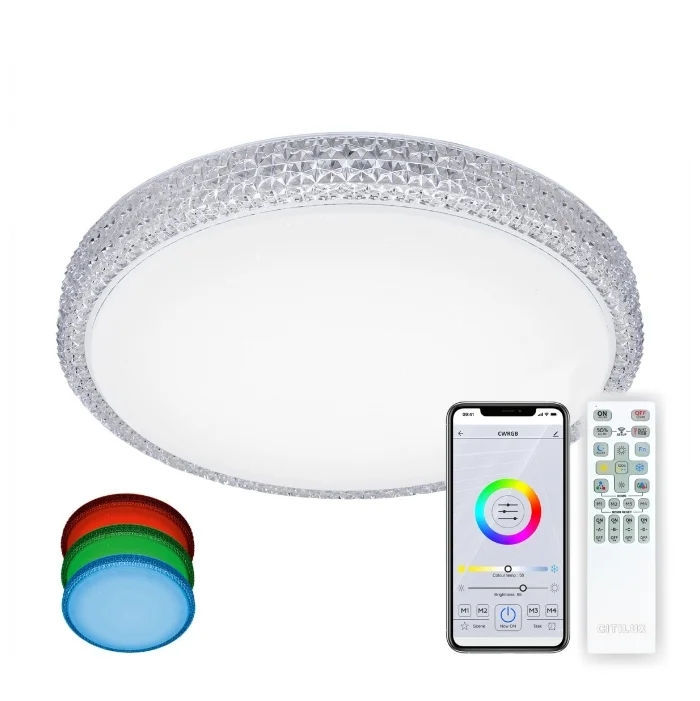 Изображение товара Потолочная RGB люстра светодиодная диммируемая с пультом и управлением смартфоном регулировка цветовой температуры яркости Citilux Альпина CL718A80G (Умный дом, Алиса)