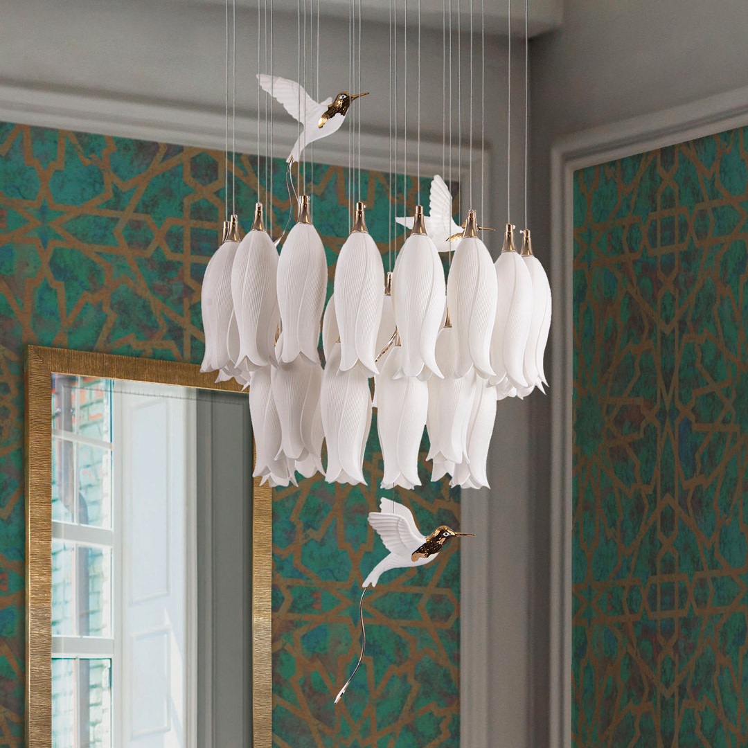 Изображение товара Подвесная люстра каскадная (цветы, птички) Cloyd Argana 11236