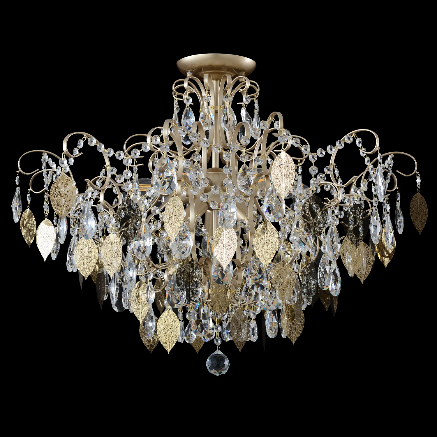 Изображение товара Потолочная люстра на штанге Crystal Lux ESMIRALDA PL9 GOLD листья с подвесками