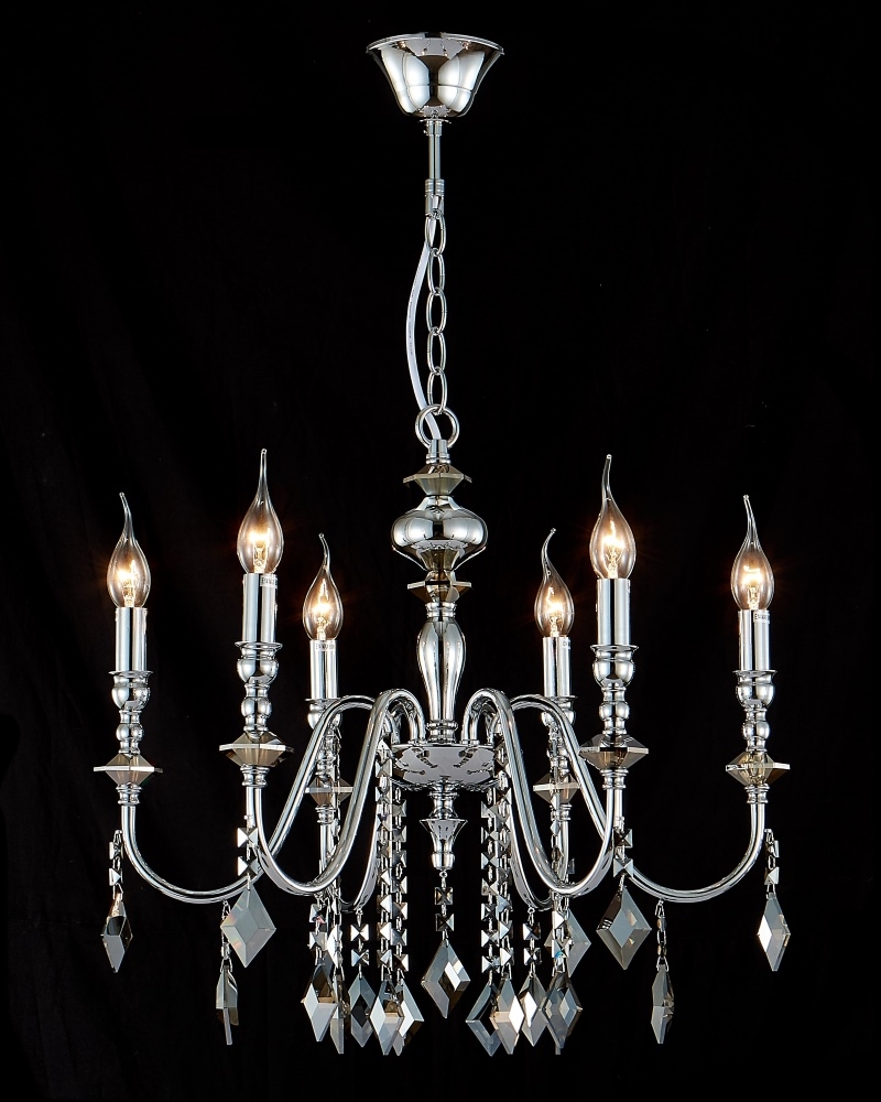 Изображение товара Подвесная люстра Crystal Lux MERCEDES SP6 CHROME/SMOKE в виде свечи