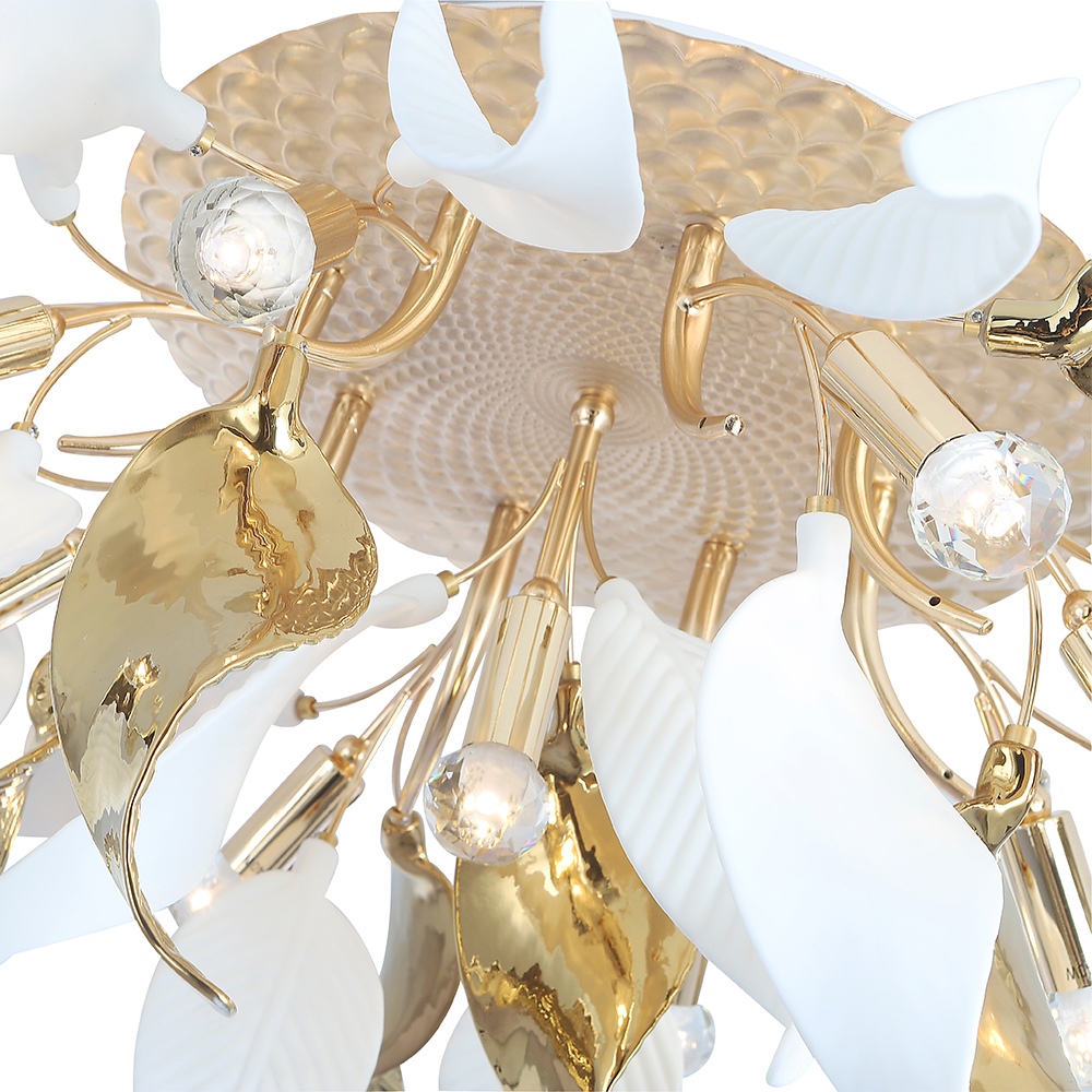 Изображение товара Потолочная люстра Crystal Lux STEFANIA PL9 листья стиль флористика золото металл керамика 9хE14 360