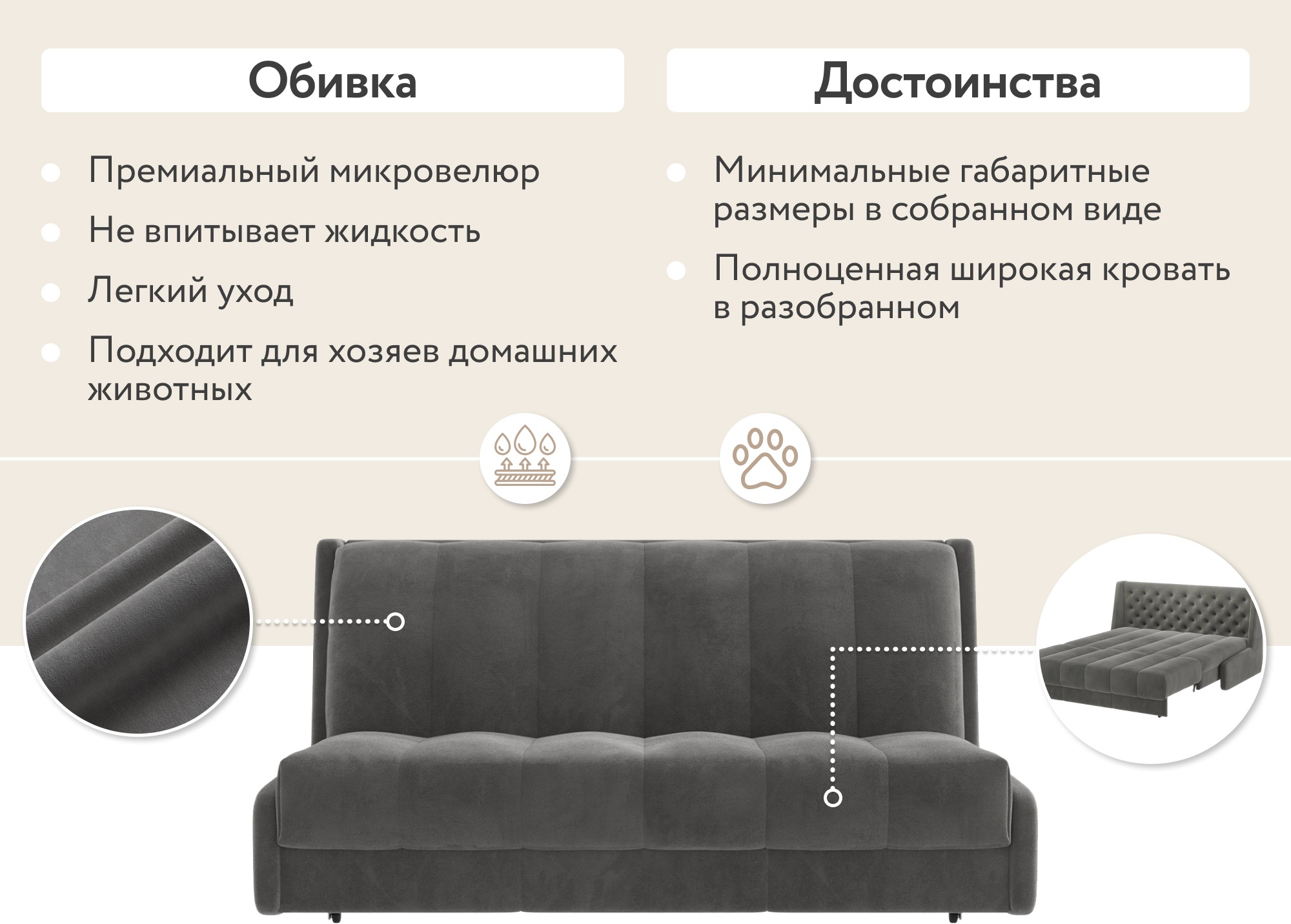 Кровать-диван прямой серый, 160 D1 Ричмонд AAA41324004 Premier 25 D1  furniture купить выгодно в интернет-магазине Лю.ру - Доставка в Москве, по  России