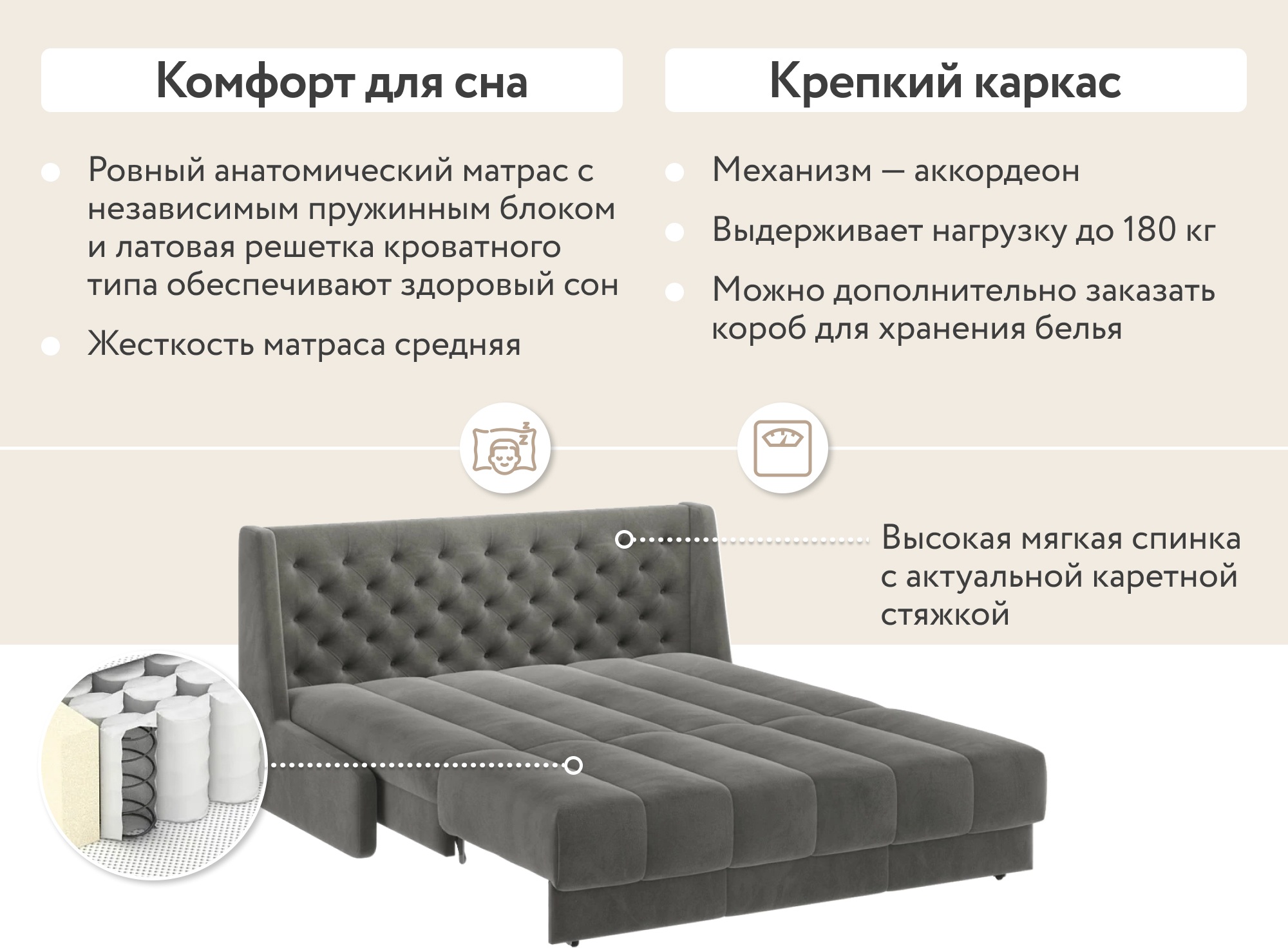 Кровать-диван прямой серый, 160 D1 Ричмонд AAA41324004 Premier 25 D1  furniture купить выгодно в интернет-магазине Лю.ру - Доставка в Москве, по  России