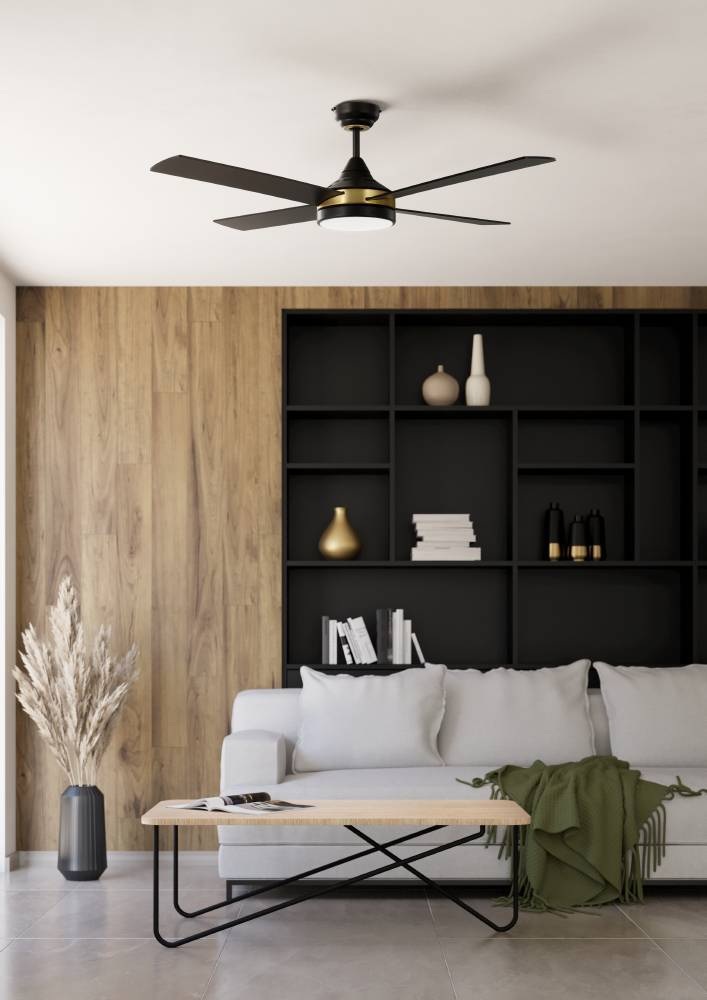 Изображение товара Потолочная люстра с вентилятором на штанге с пультом LED Eglo Trinidad 35118 сталь, акрил, черный, латунный, молочный