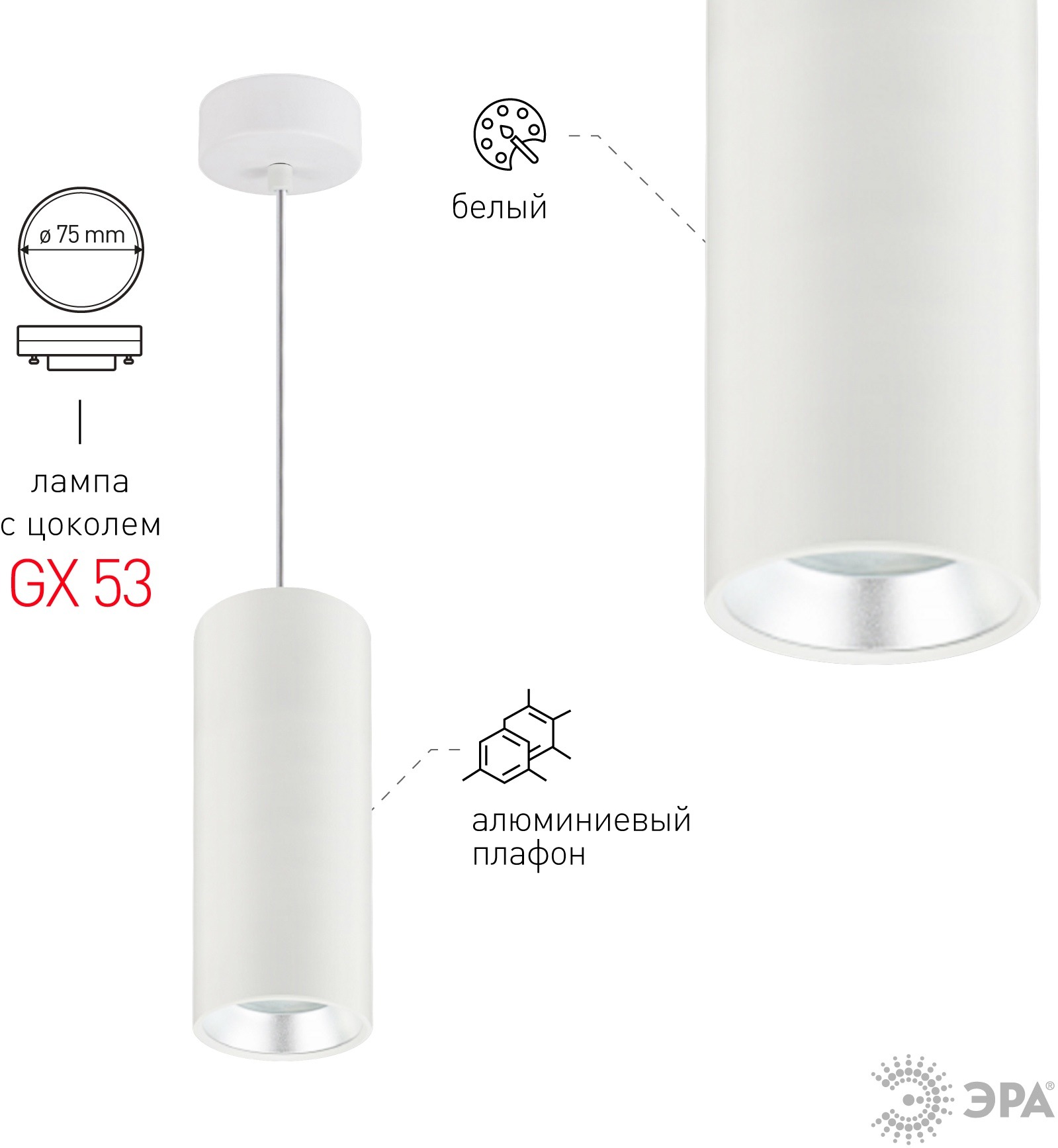 Изображение товара Подвесной светильник ЭРА PL12 GX53 WH/SL