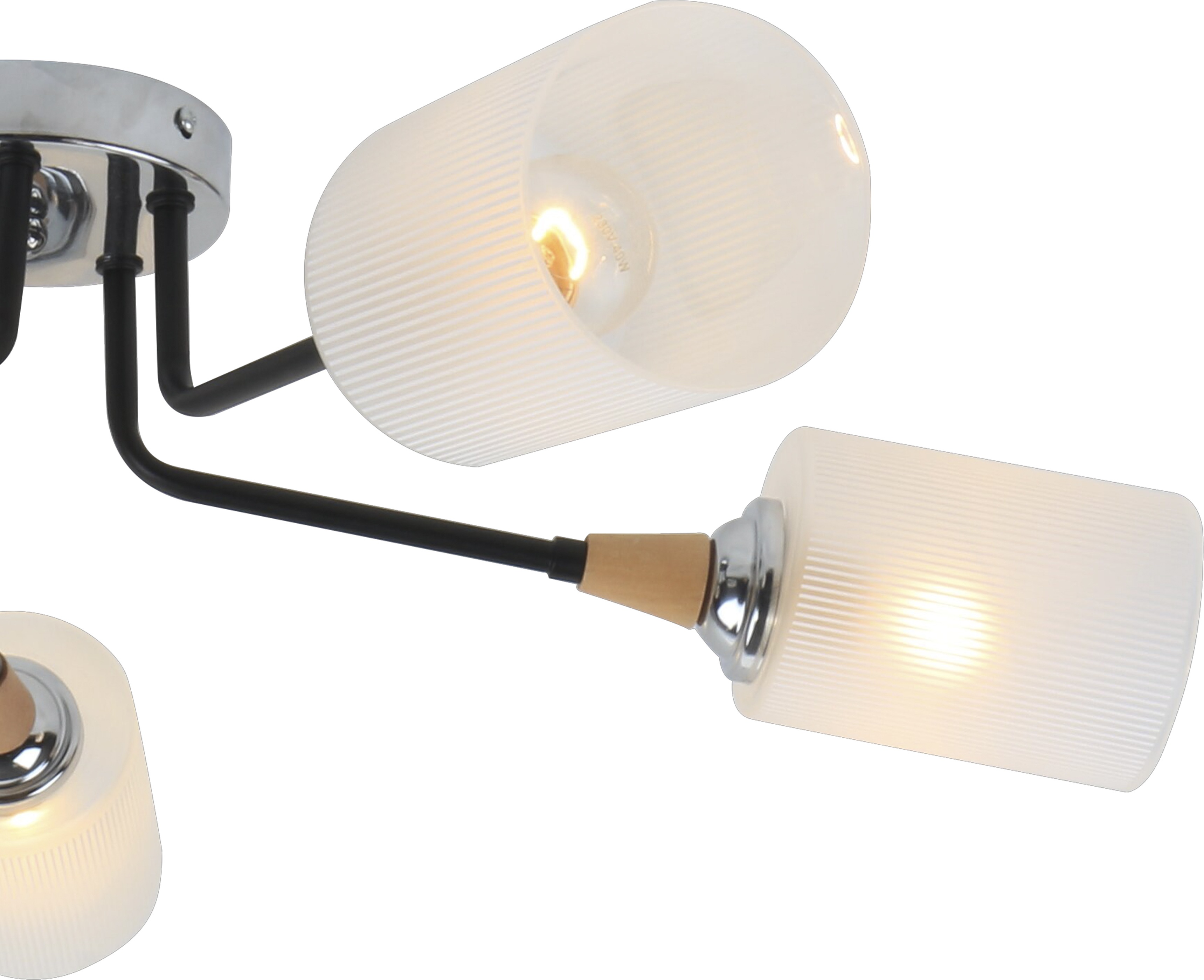 Изображение товара Люстра потолочная накладная с матовым плафоном Escada Mattiola 2101/5P 5x60Вт E27, металл/стекло, хром/черный/дерево, матовый плафон