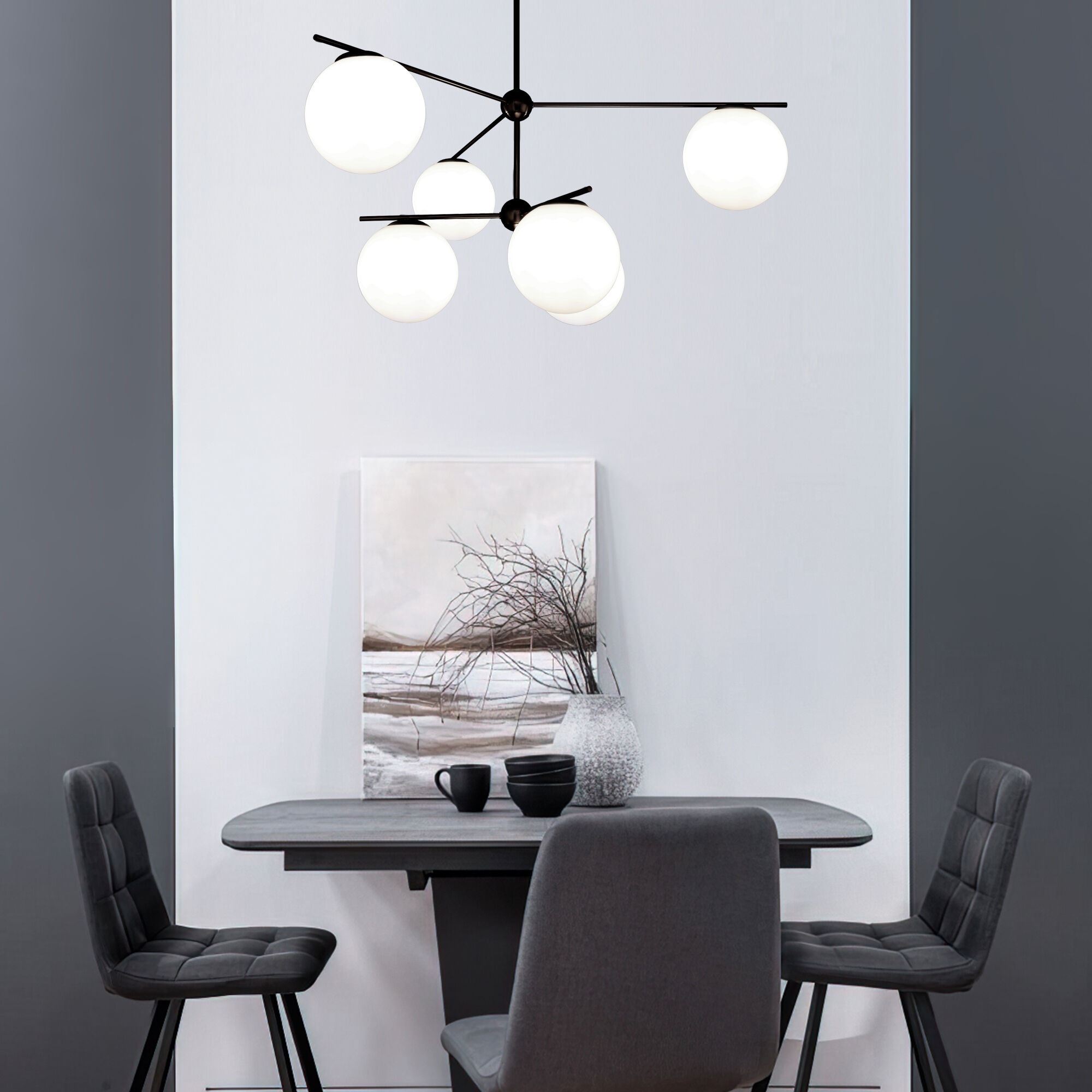 Изображение товара Люстра потолочная с умным домом Eurosvet Marbella 60147/6 черный (Умный дом, Алиса, WiFi, голосовое управление) в форме шара