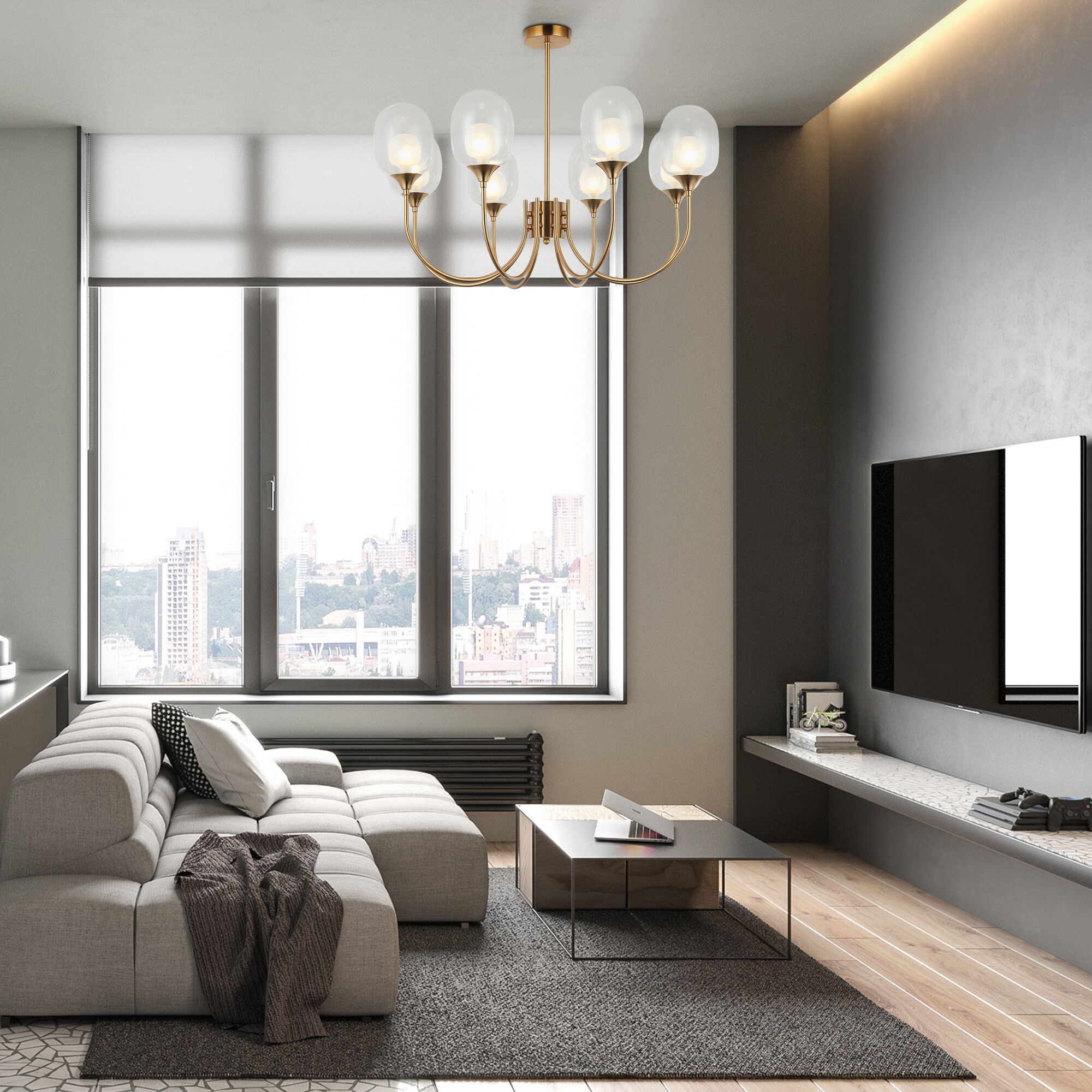 Изображение товара Потолочная люстра на штанге Eurosvet Spritz 70217/8 латунь (Умный дом, Алиса, WiFi, голосовое управление)