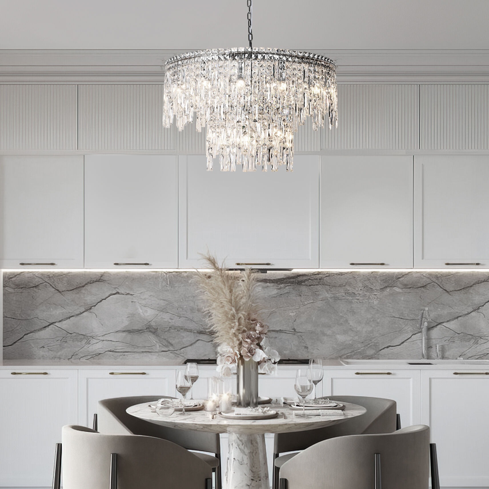 Изображение товара Люстра подвесная шириной 80 см хрустальная Eurosvet Blitz 60160 хром/ прозрачный хрусталь Strotskis (Умный дом, Алиса, WiFi, голосовое управление)