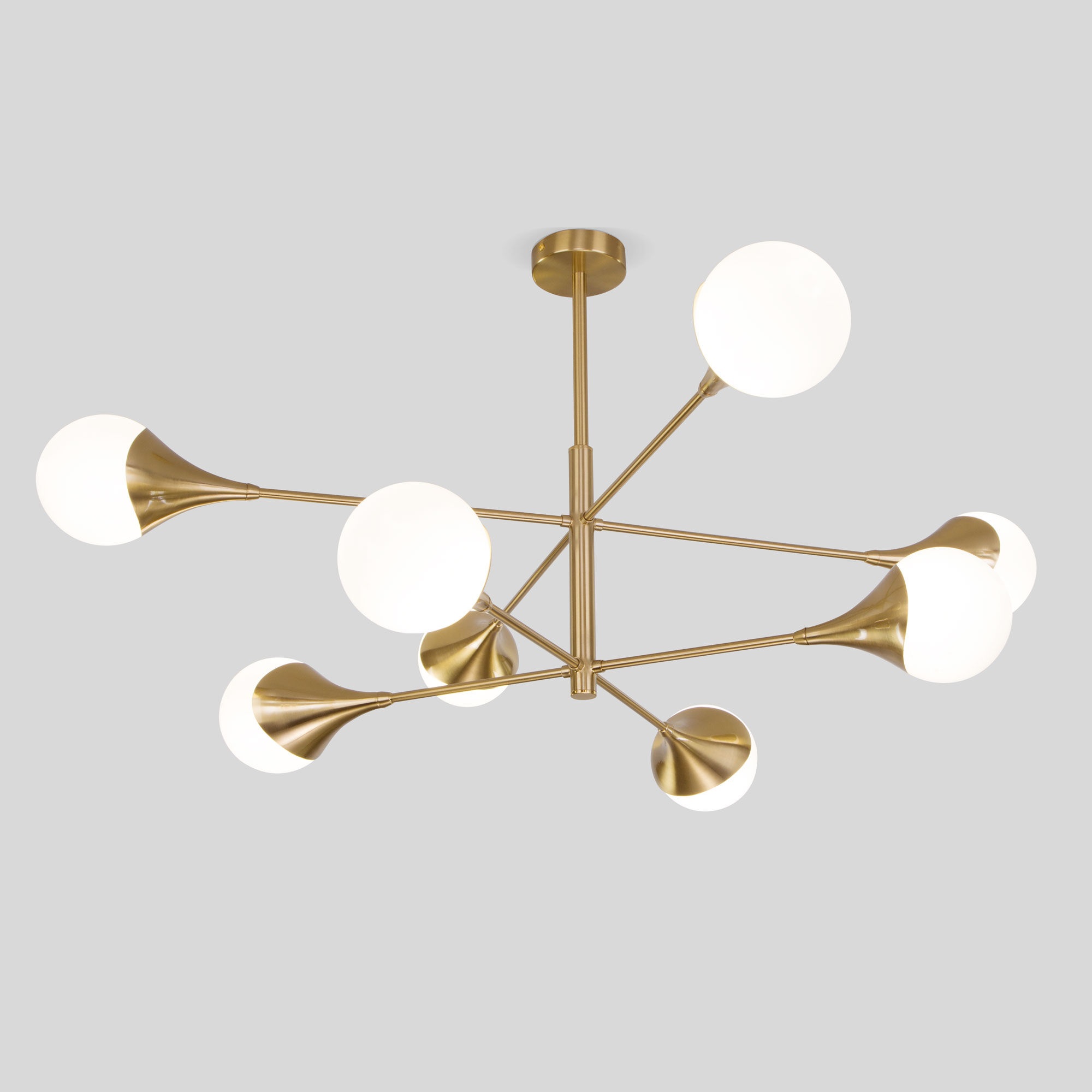 Изображение товара Потолочная люстра на штанге Eurosvet Calyx 60168/8 латунь (Умный дом, Алиса, WiFi, голосовое управление)