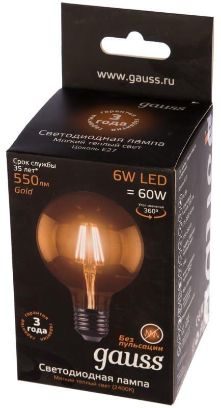 Изображение товара Светодиодная лампа Gauss Filament 105802006-D E27 10W теплый свет янтарь