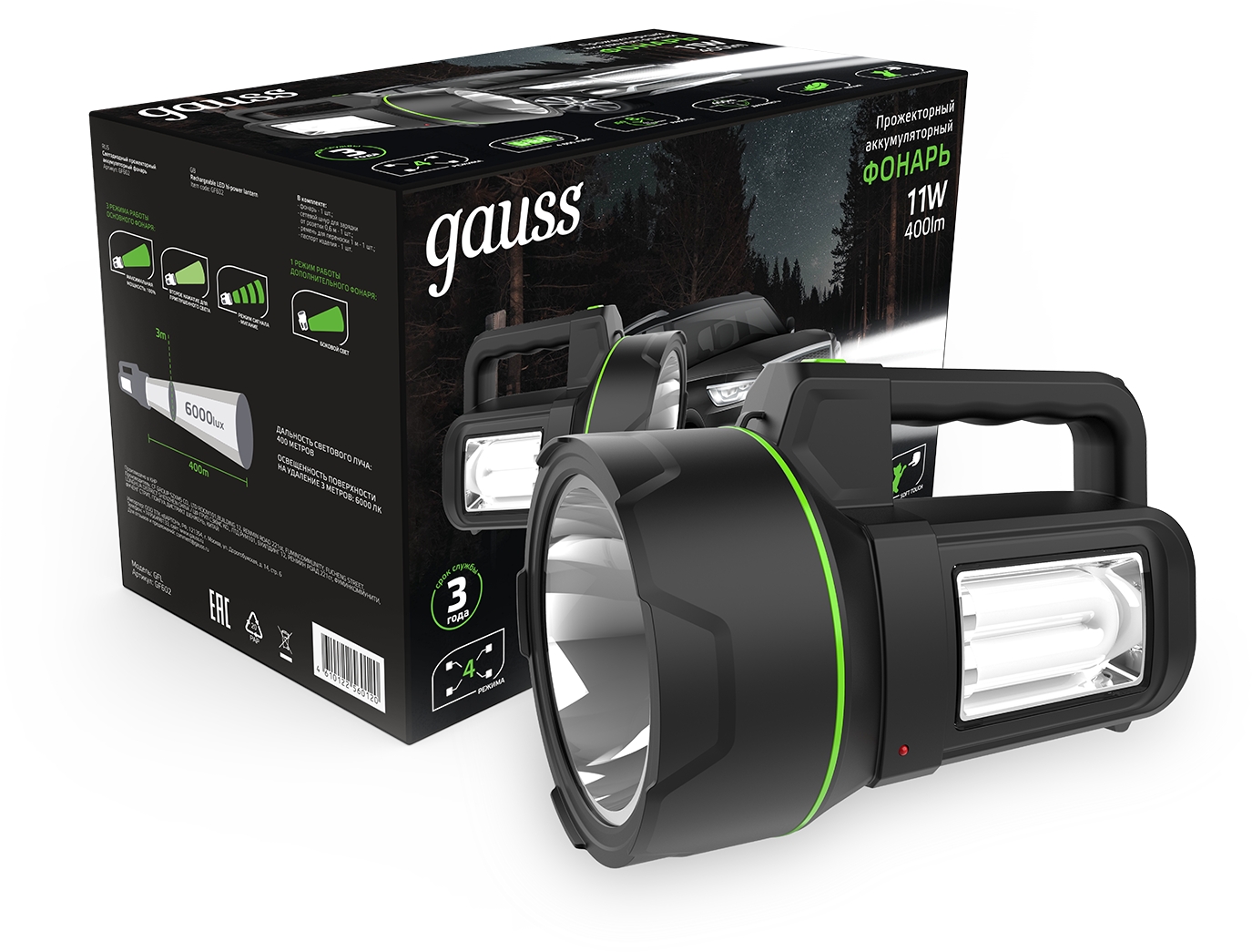 Изображение товара Ручной фонарик светодиодный с выключателем IP42 Gauss GF602