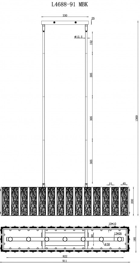 Изображение товара Потолочная люстра на штанге iLamp Panorama L4688-91 MBK
