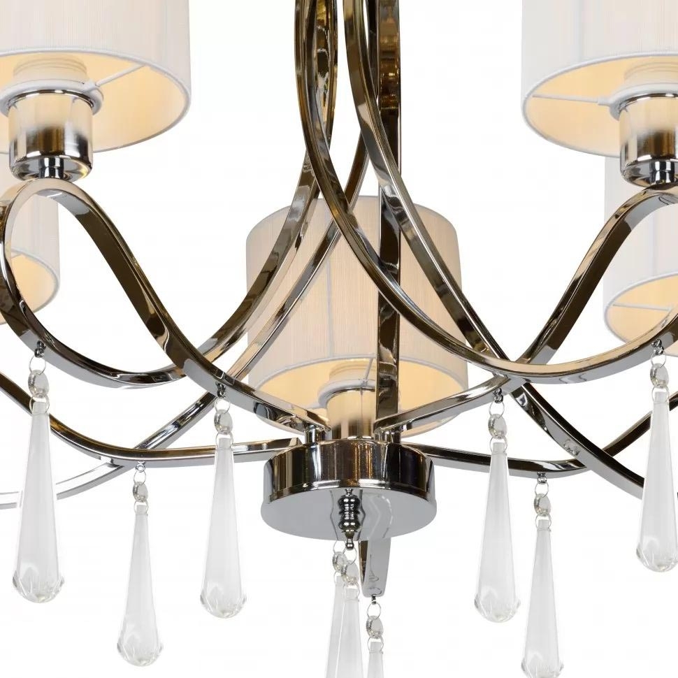 Изображение товара Подвесная люстра iLamp Bella RM1029/5CR классика с хрусталем, тканевыми абажурами и регулировкой вы