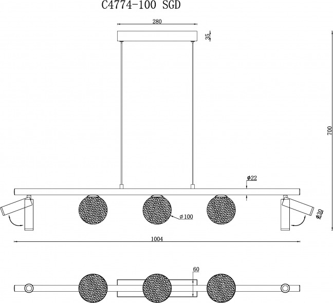 Изображение товара Подвесной светильник iLedex Telescope C4774-100 SGD с регулировкой высоты