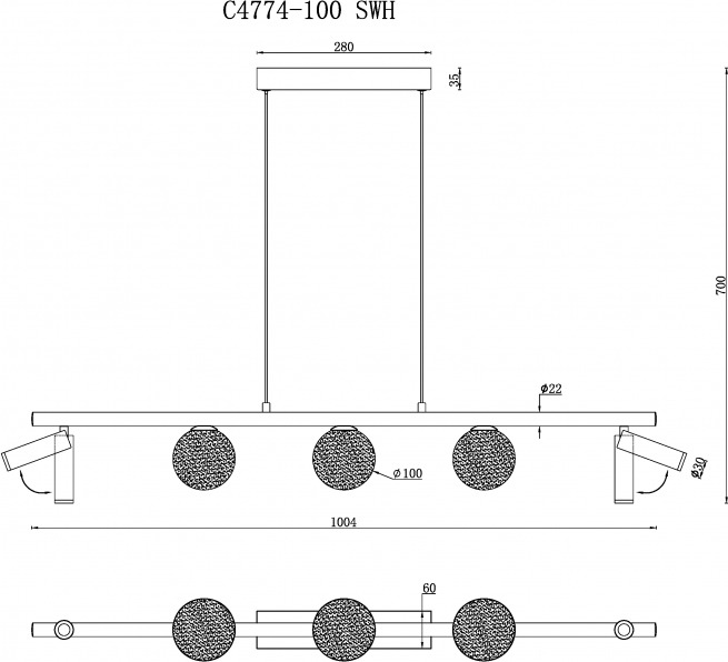 Изображение товара Подвесной светильник iLedex Telescope C4774-100 SWH с LED плафонами