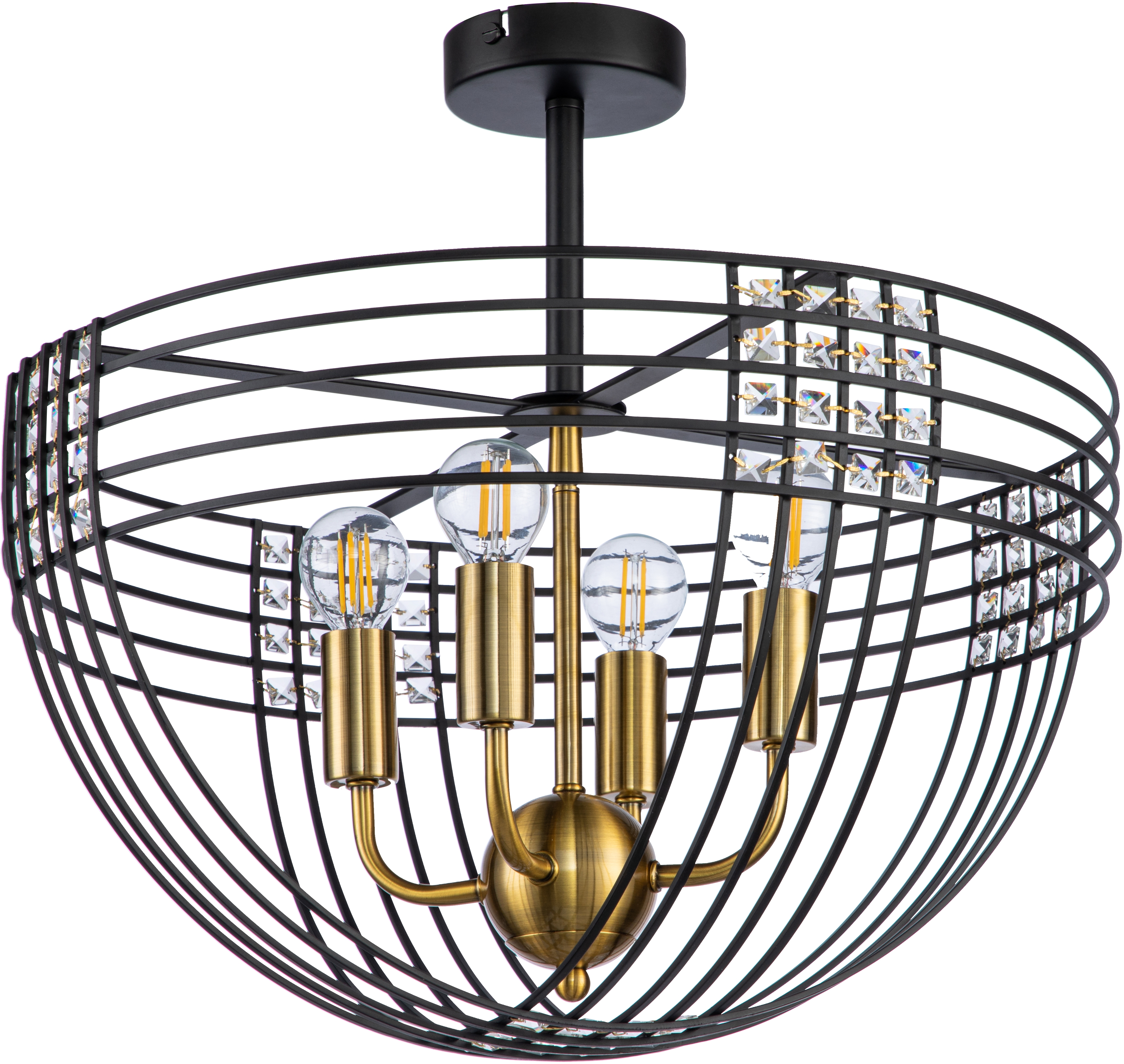 Изображение товара Люстра хрустальная потолочная на штанге в форме клетки (10001/4C Black) Indigo Fresco V000104