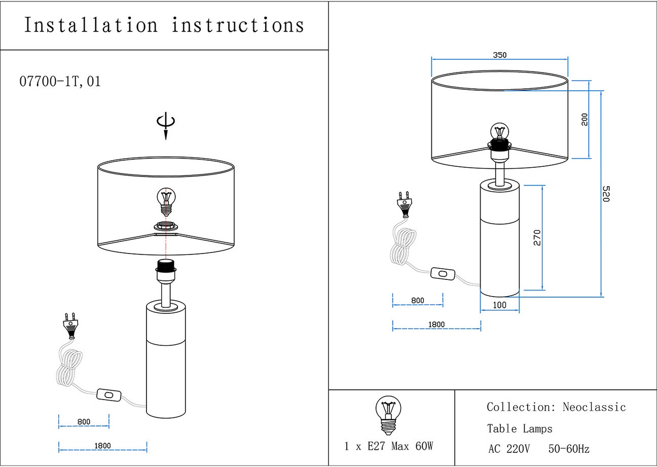 Изображение товара Настольная лампа Kink Light Тайла 07700-1T,01-20(01) белый/бронза E27 1*40W