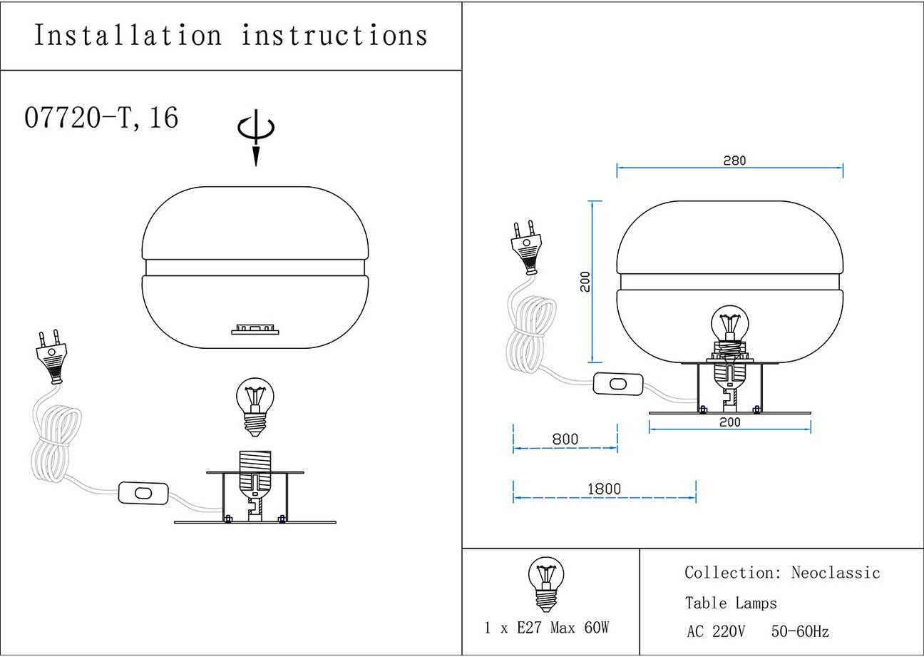 Изображение товара Настольная лампа Kink Light Лаваль 07720-T,02(16) хром/серый E27 1*40W