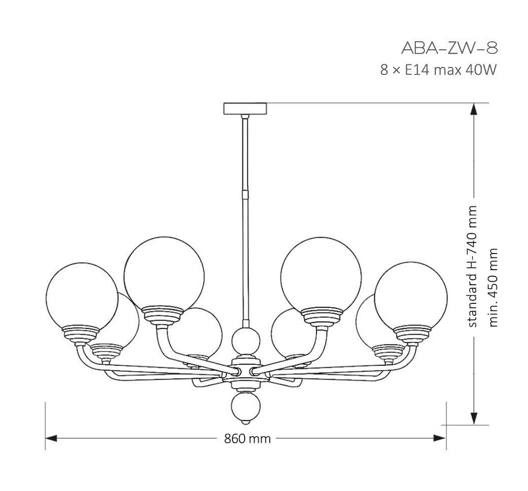 Изображение товара Потолочная люстра на штанге Kutek Abano ABA-ZW-8(P) с 8 лампами