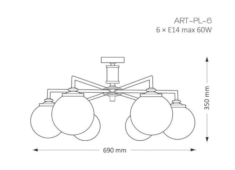 Изображение товара Потолочная люстра Kutek Artu Glass ART-PL-6(N)G на штанге с шарами, современный дизайн