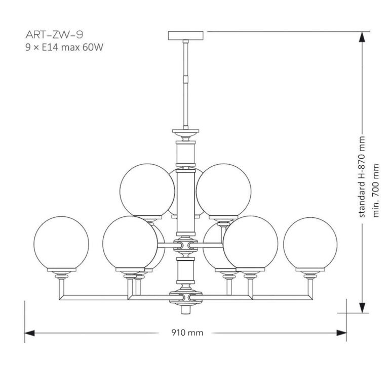 Изображение товара Потолочная люстра на штанге Kutek Artu Glass ART-ZW-9(ZM)G стиль Модерн 9 шариков
