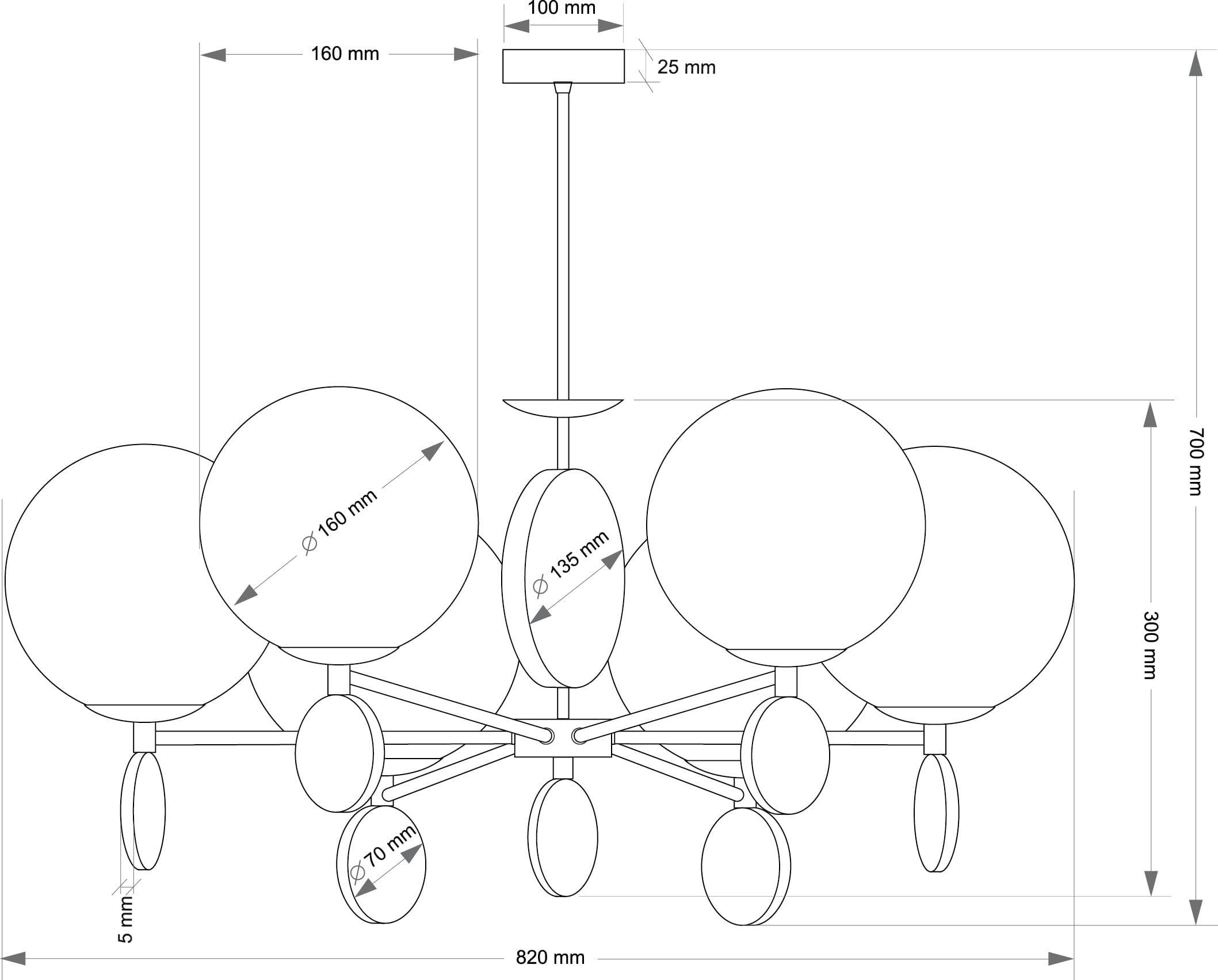 Изображение товара Потолочная люстра Kutek Dimaro DIM-ZW-6(Z) с шариками, 6 ламп, золото