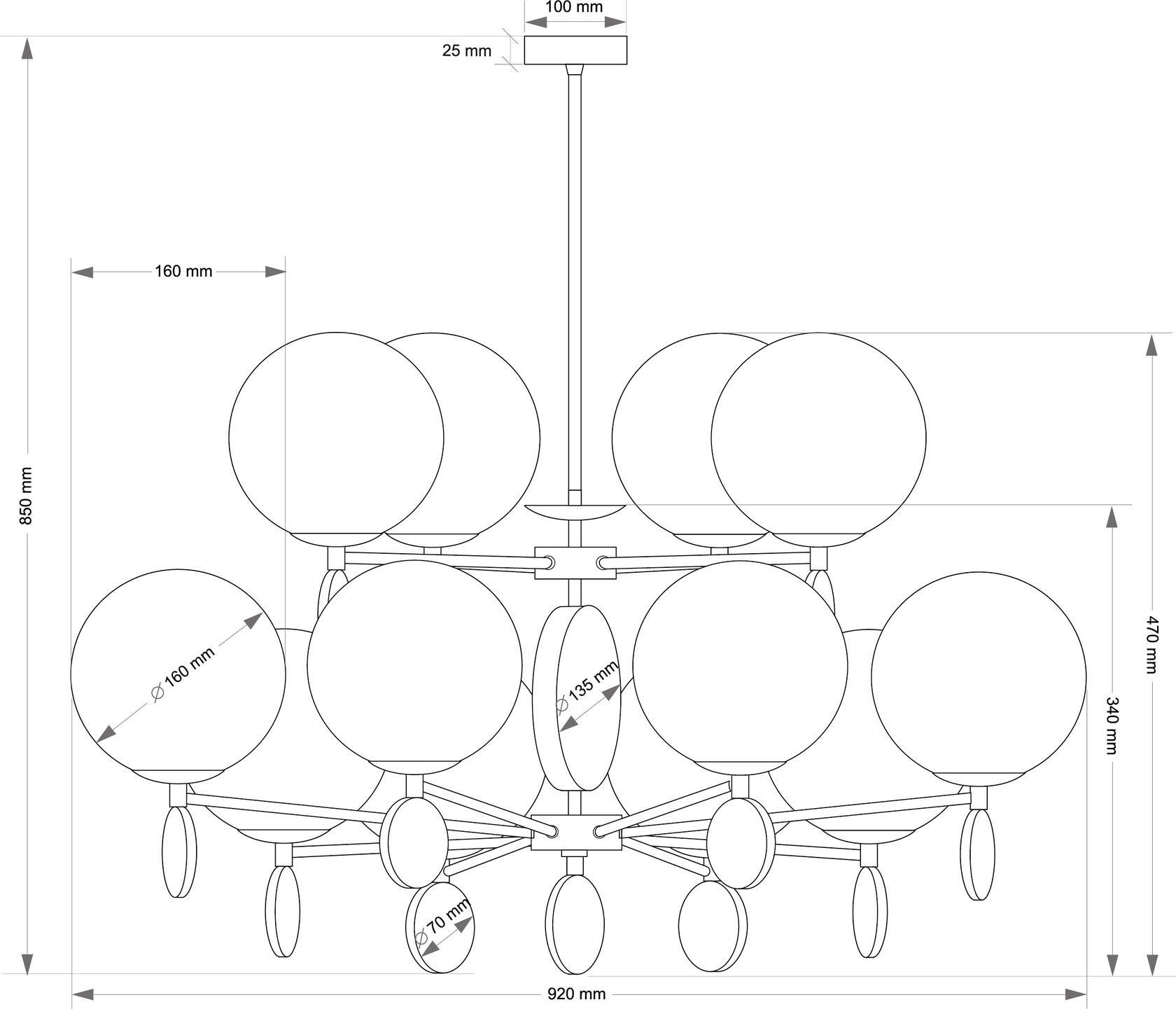 Изображение товара Потолочная люстра на штанге Kutek Dimaro DIM-ZW-8+4(P) шарики