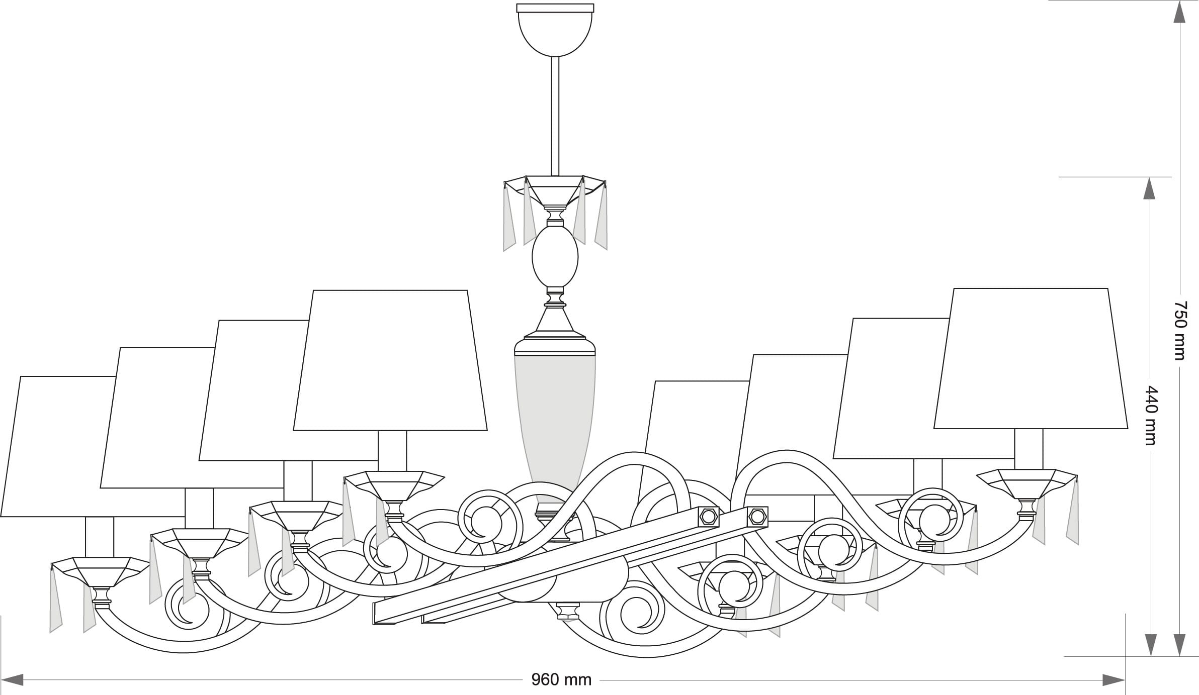 Изображение товара Потолочная люстра Kutek Monza-new MON-ZWL-8 с регул высотой и 8 абажурами