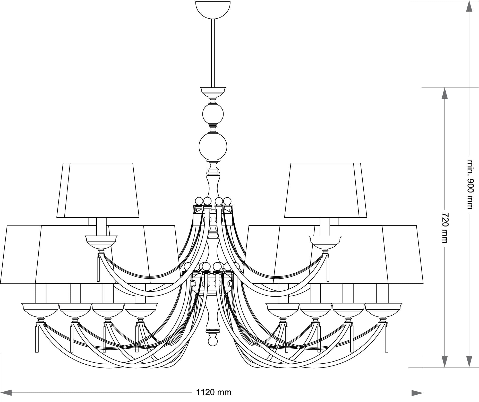 Изображение товара Потолочная люстра Kutek Zaffiro ZAF-ZW-8+4(P/A), 12 ламп, хрусталь Swarovski, классический стиль