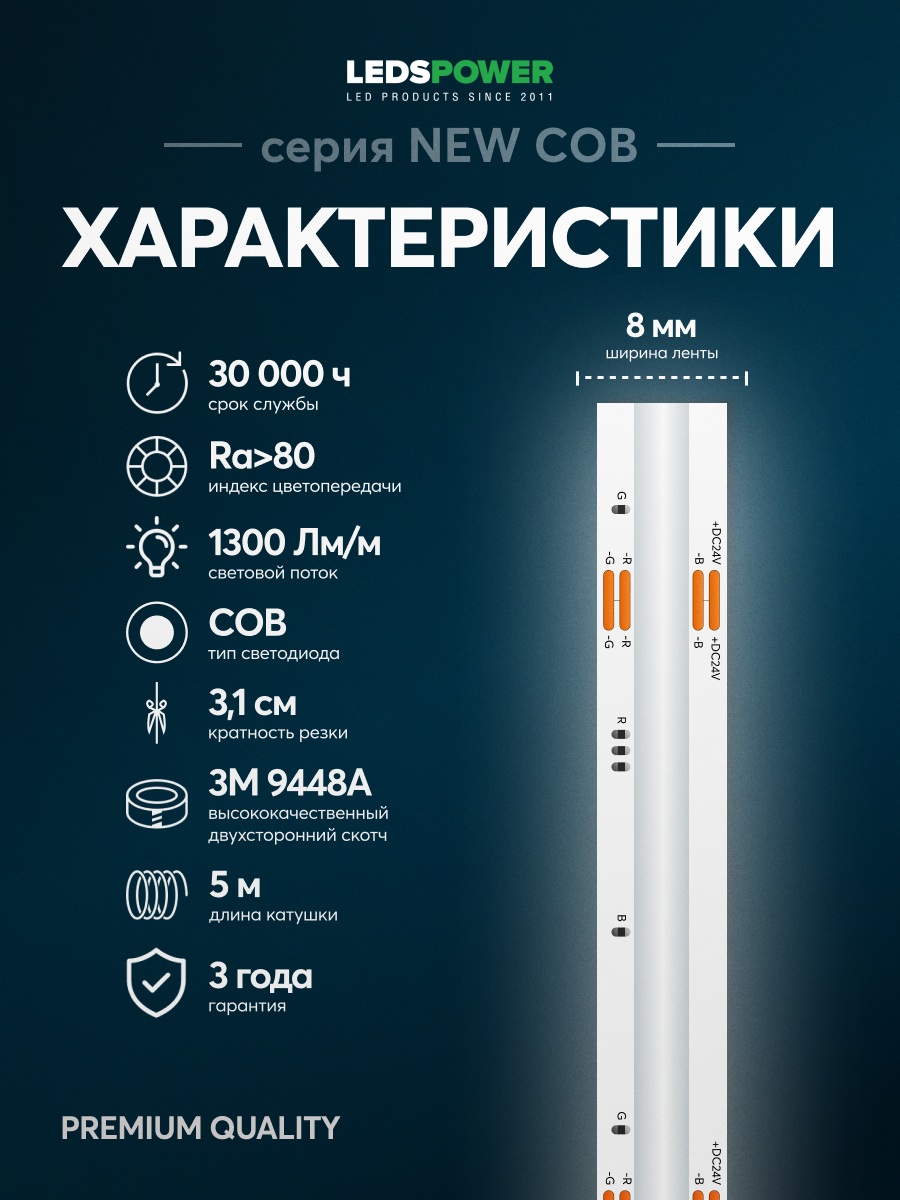 Изображение товара Светодиодная лента 11 Вт/м 24 В 5 м LEDS POWER 005584