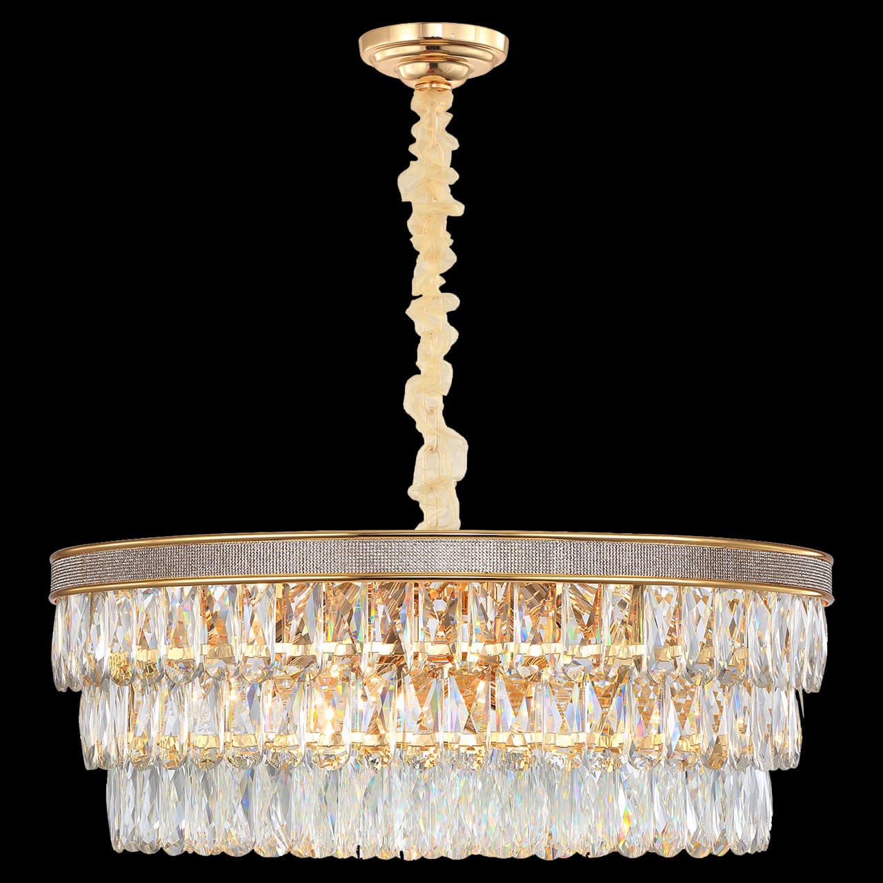 Изображение товара Стильная большая подвесная люстра Lussole Yuma с хрусталем и регулировкой высоты