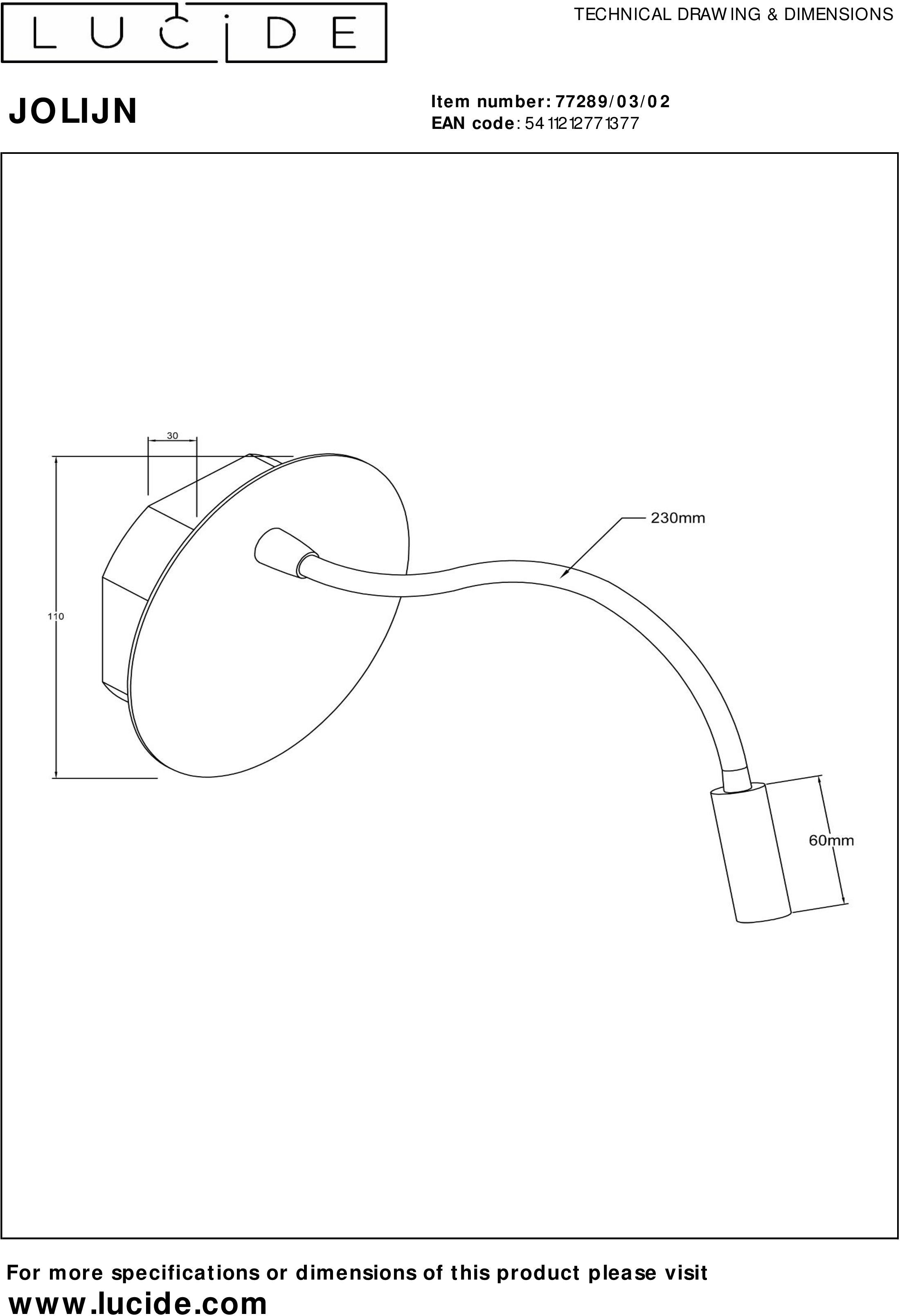 Изображение товара Настенный светильник светодиодный для чтения с выключателем и USB-портом Lucide JOLIJN 77289/03/02