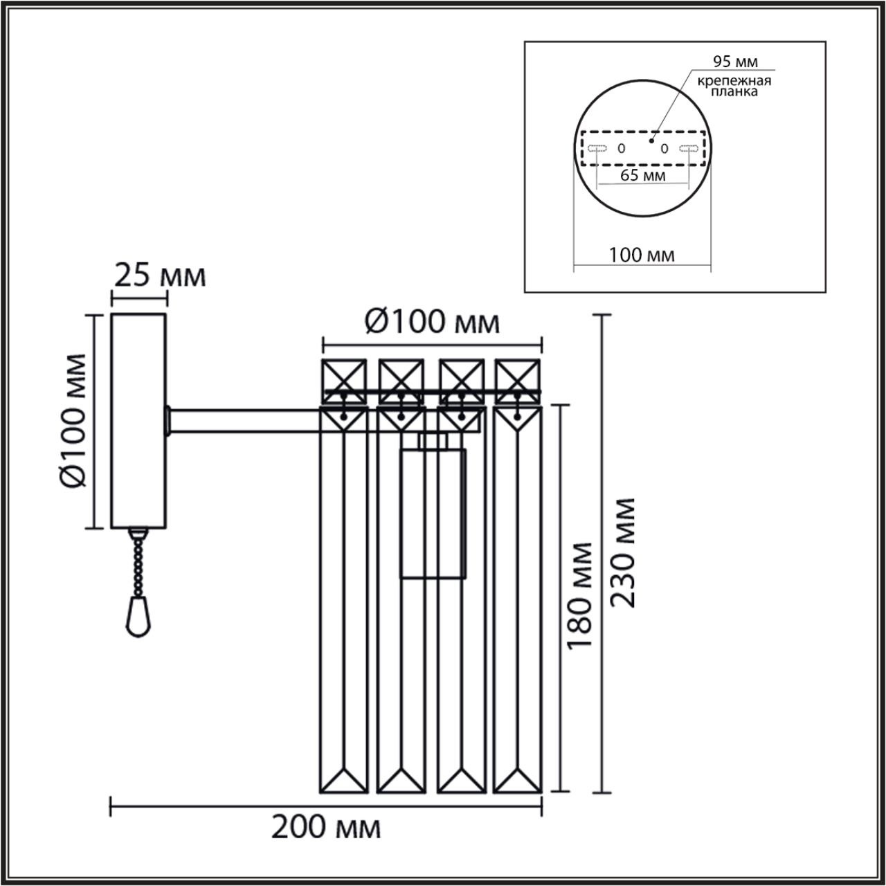 Изображение товара Бра с хрустальными подвесками и выключателем Lumion Favla 8348/1W хром/прозрачный, металл/хрусталь E14 1*40W 220V