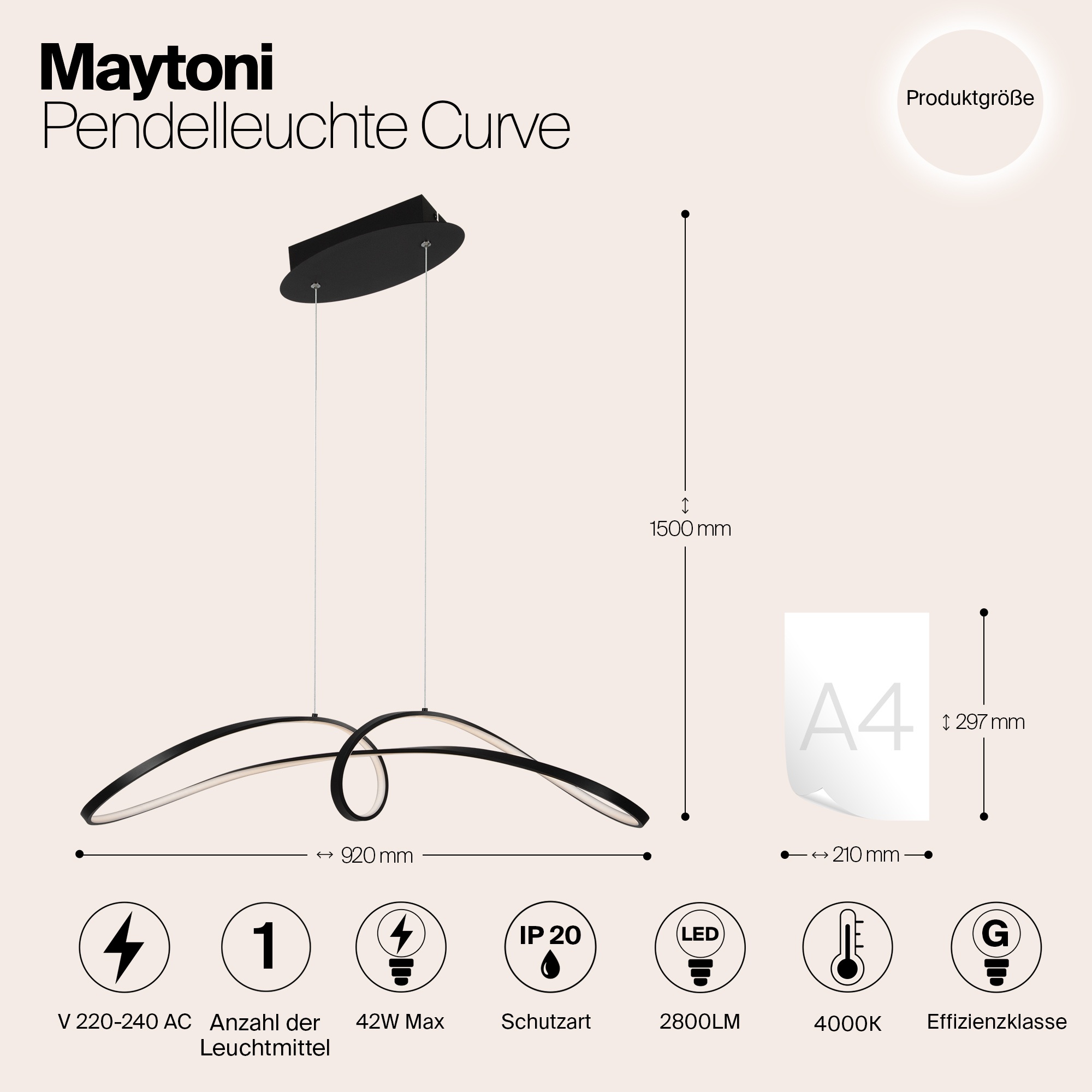 Изображение товара Подвесной светильник LED Maytoni Curve MOD156PL-L52B4K