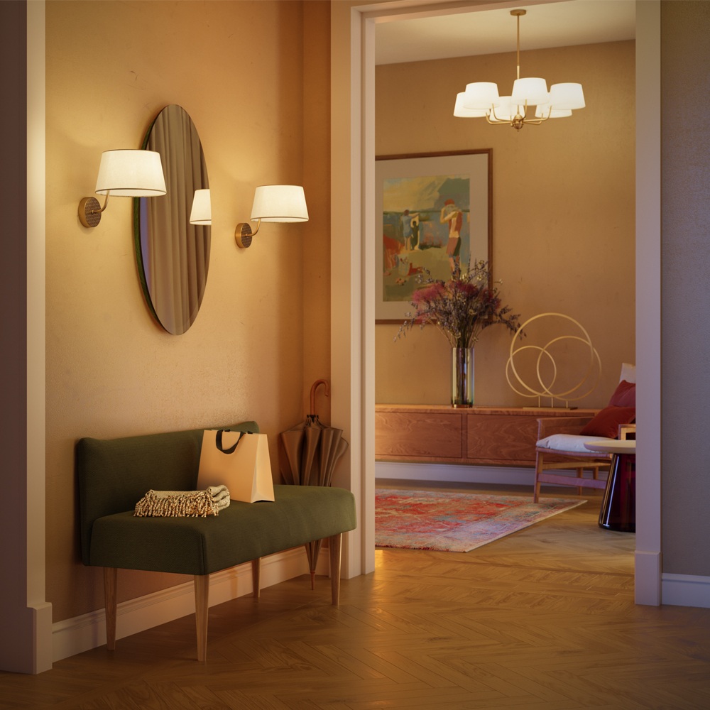 Изображение товара Потолочная люстра на штанге Maytoni Modesto MOD360PL-08BS модерн стиль латунь бежевый текстиль