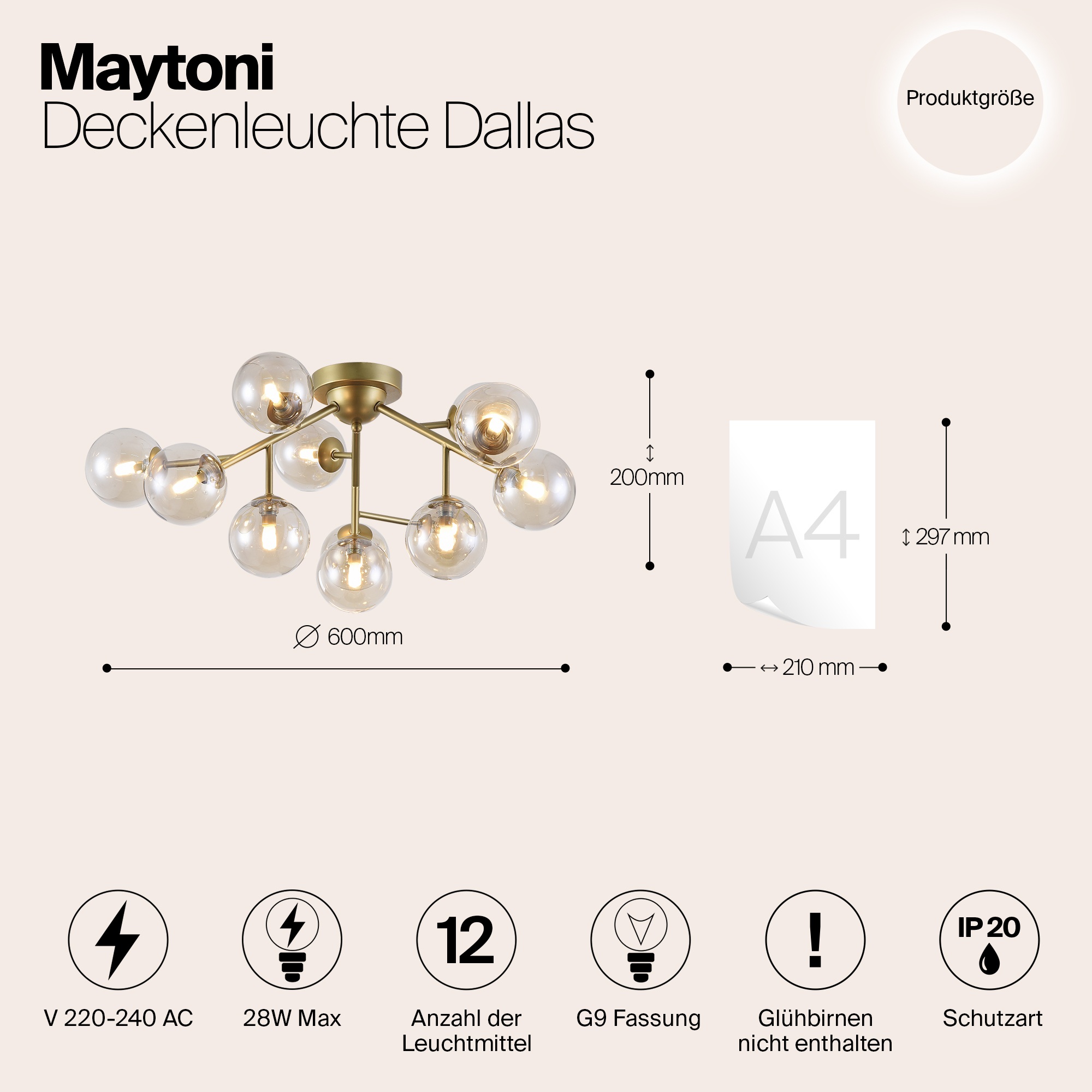 Изображение товара Потолочная люстра молекулы Maytoni Dallas MOD545PL-12G