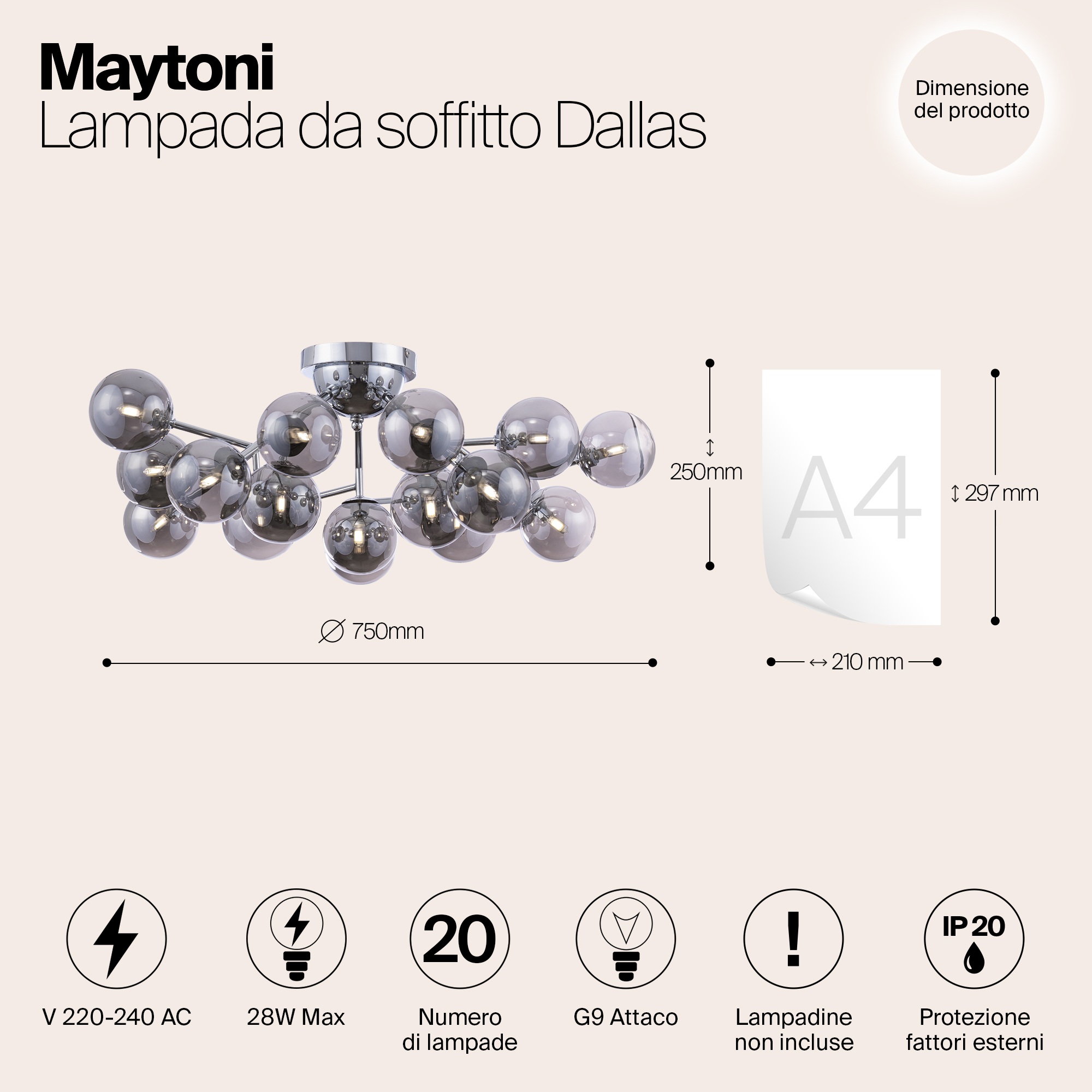 Изображение товара Потолочная люстра молекулы Maytoni Dallas MOD545PL-20CH