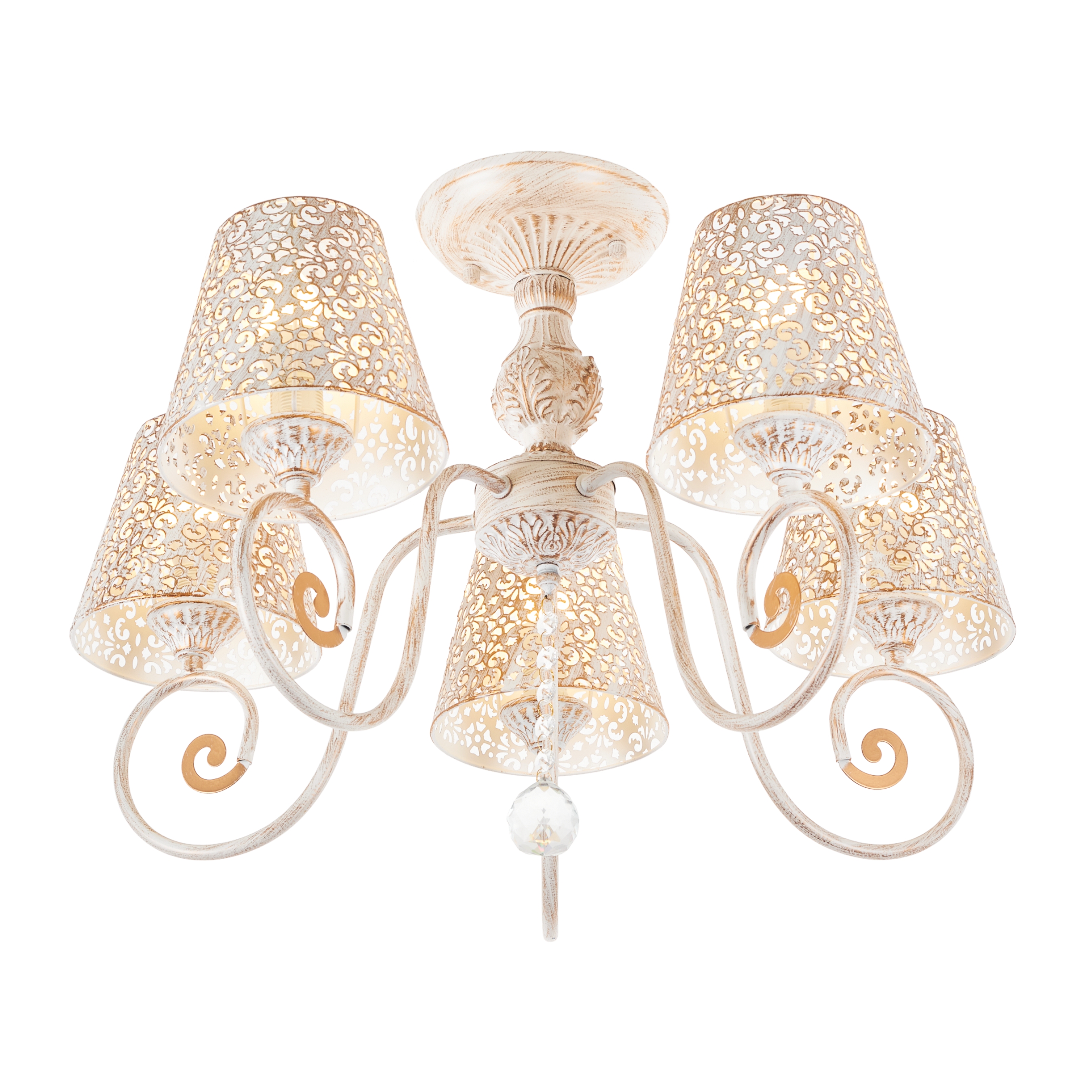 Изображение товара Потолочная люстра MyFar Luna MR1310-5C классика с 5 абажурами медь и золото