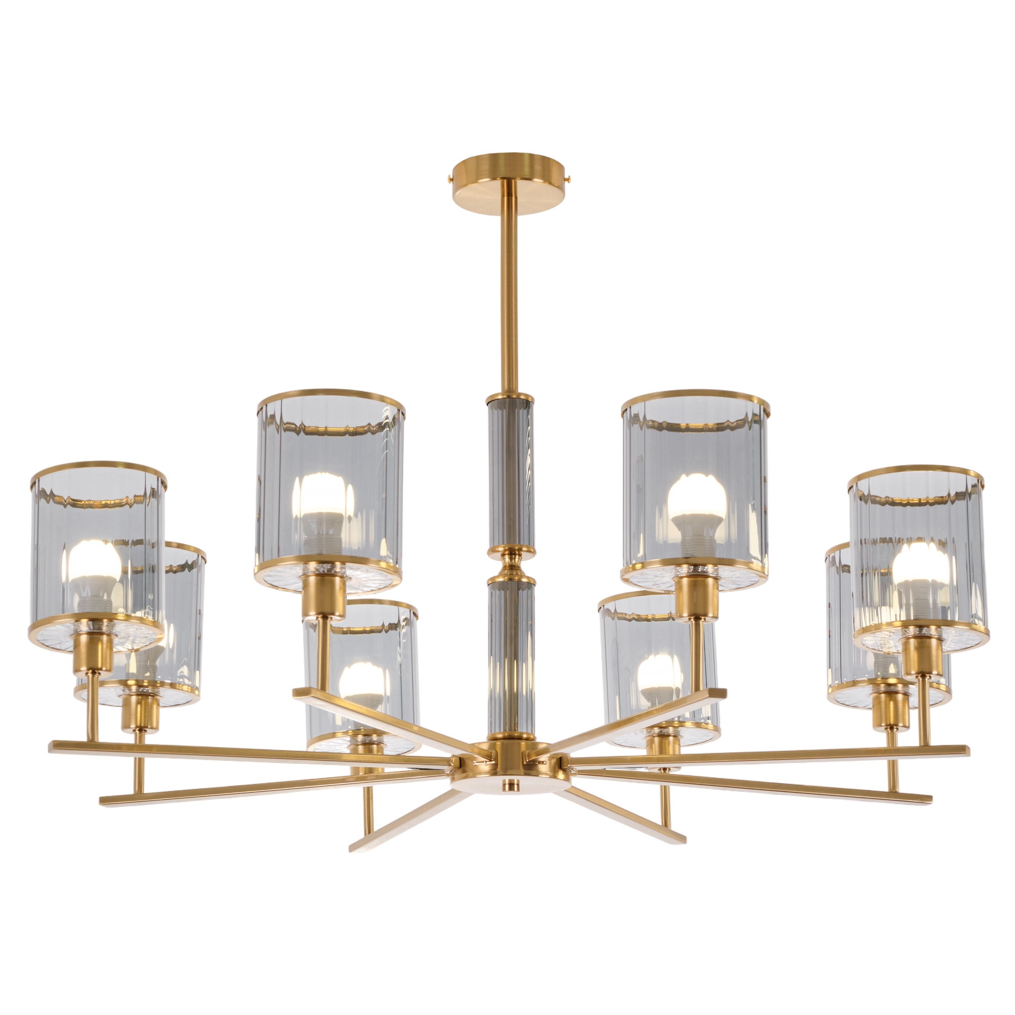 Изображение товара Потолочная люстра на штанге MyFar Alen MR1911-8P современная 8 плафонов металл стекло латунь