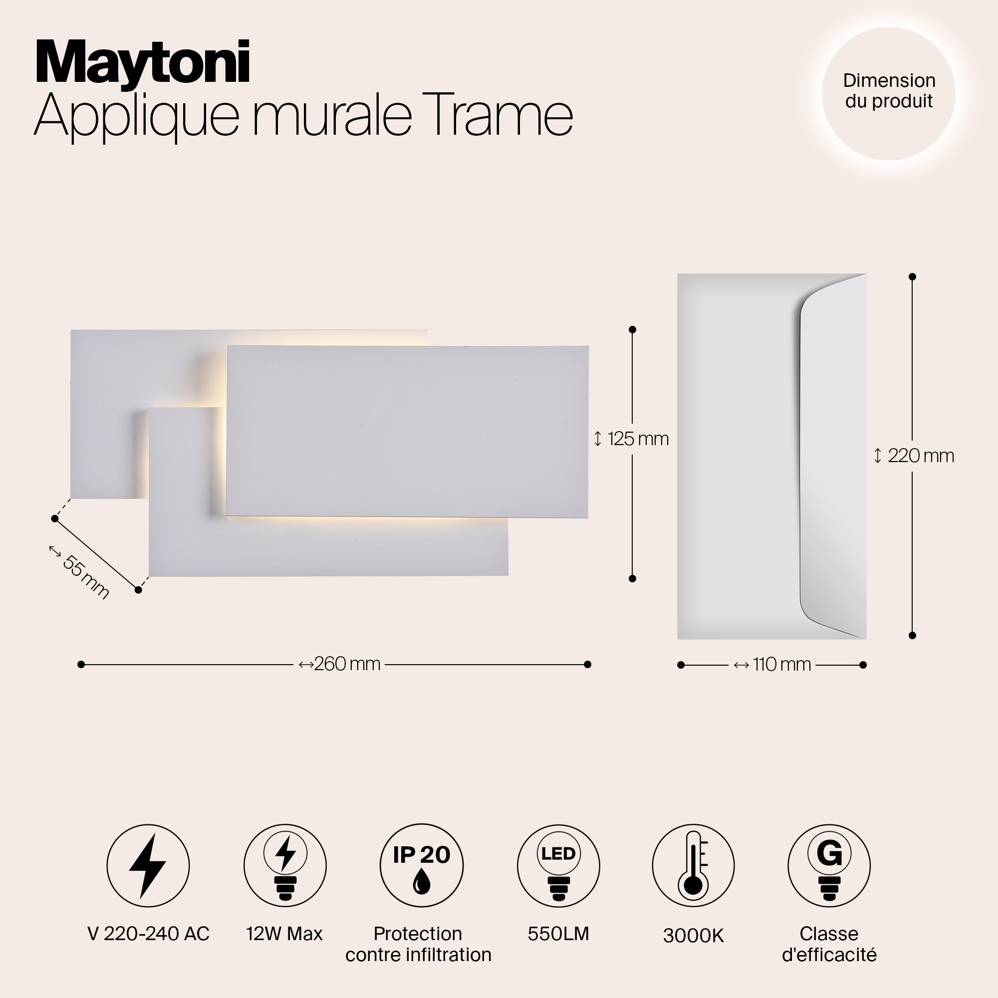 Настенный светильник (бра) Trame 3000К 12Вт IP 20 LED Maytoni Technical  C804WL-L12W купить выгодно в интернет-магазине Лю.ру - Доставка в Москве,  по России | отзывы (1), видео