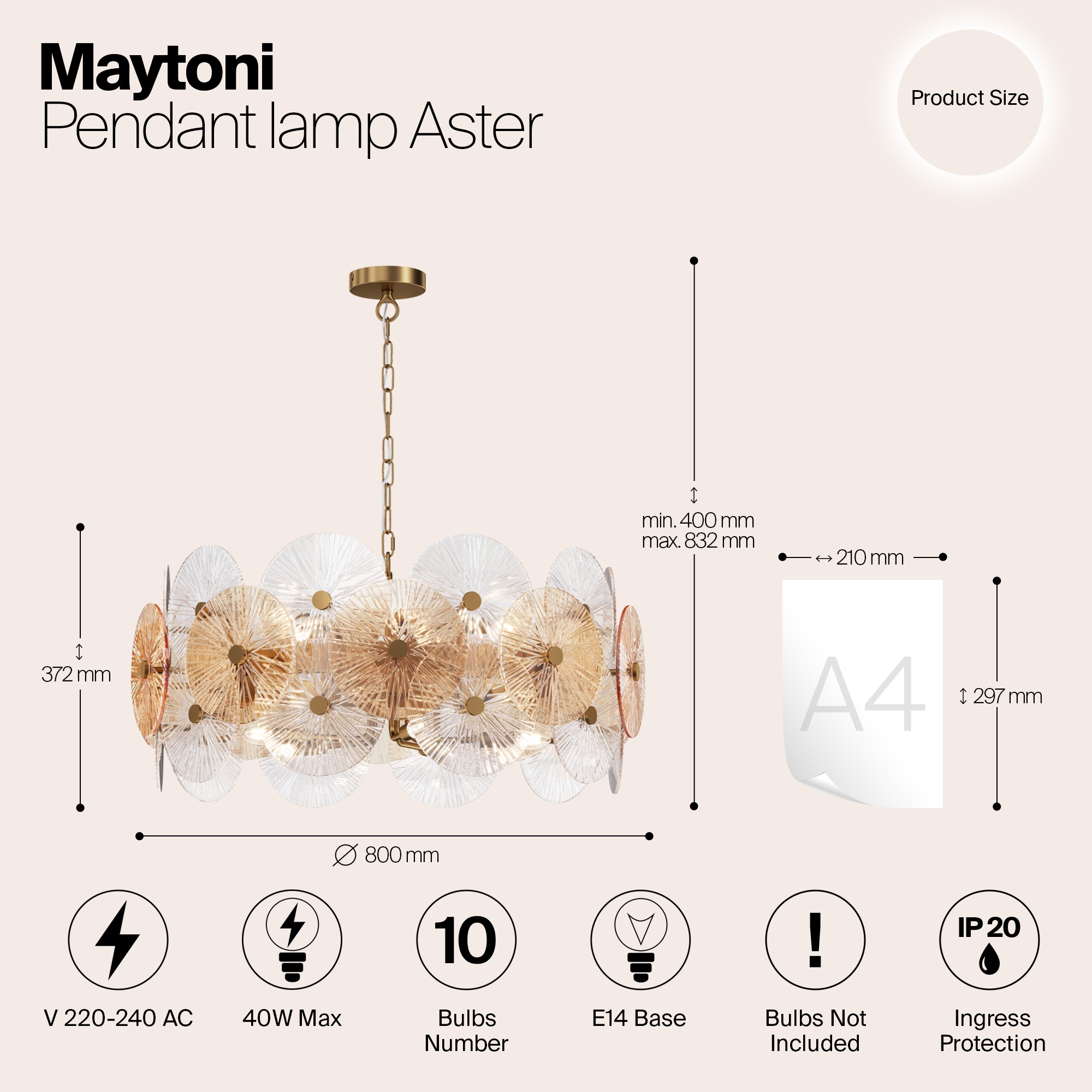 Подвесная люстра Maytoni Aster MOD007PL-10G купить выгодно в  интернет-магазине Лю.ру - Доставка в Москве, по России