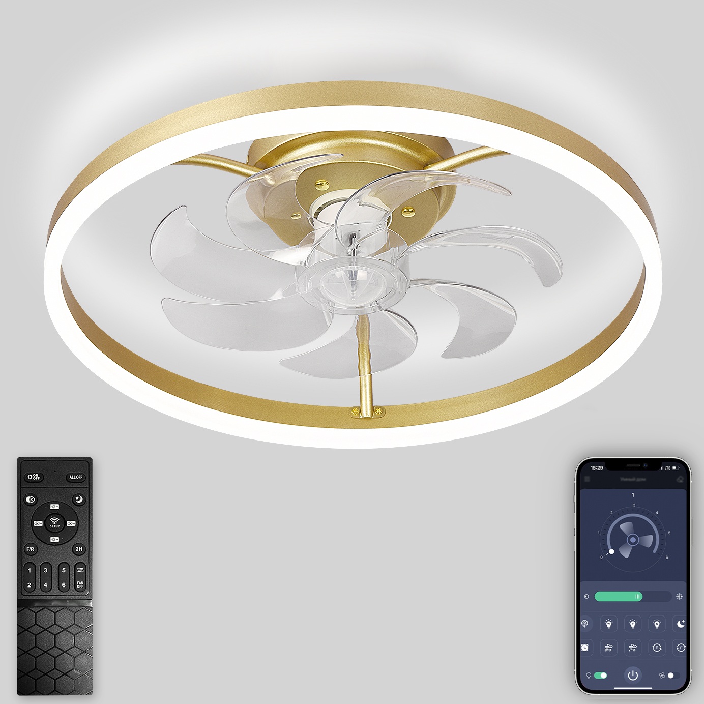 Изображение товара Современная потолочная светодиодная люстра с вентилятором и управлением